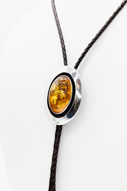 Amber pendant in 925 sterling silver on a leather cord – adjustable &amp; modern