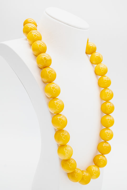 Gelbe Bernstein Kette – seltene Kugelkette aus echtem Bernstein