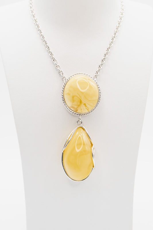 Yellow amber pendant made of 925 silver – unique piece