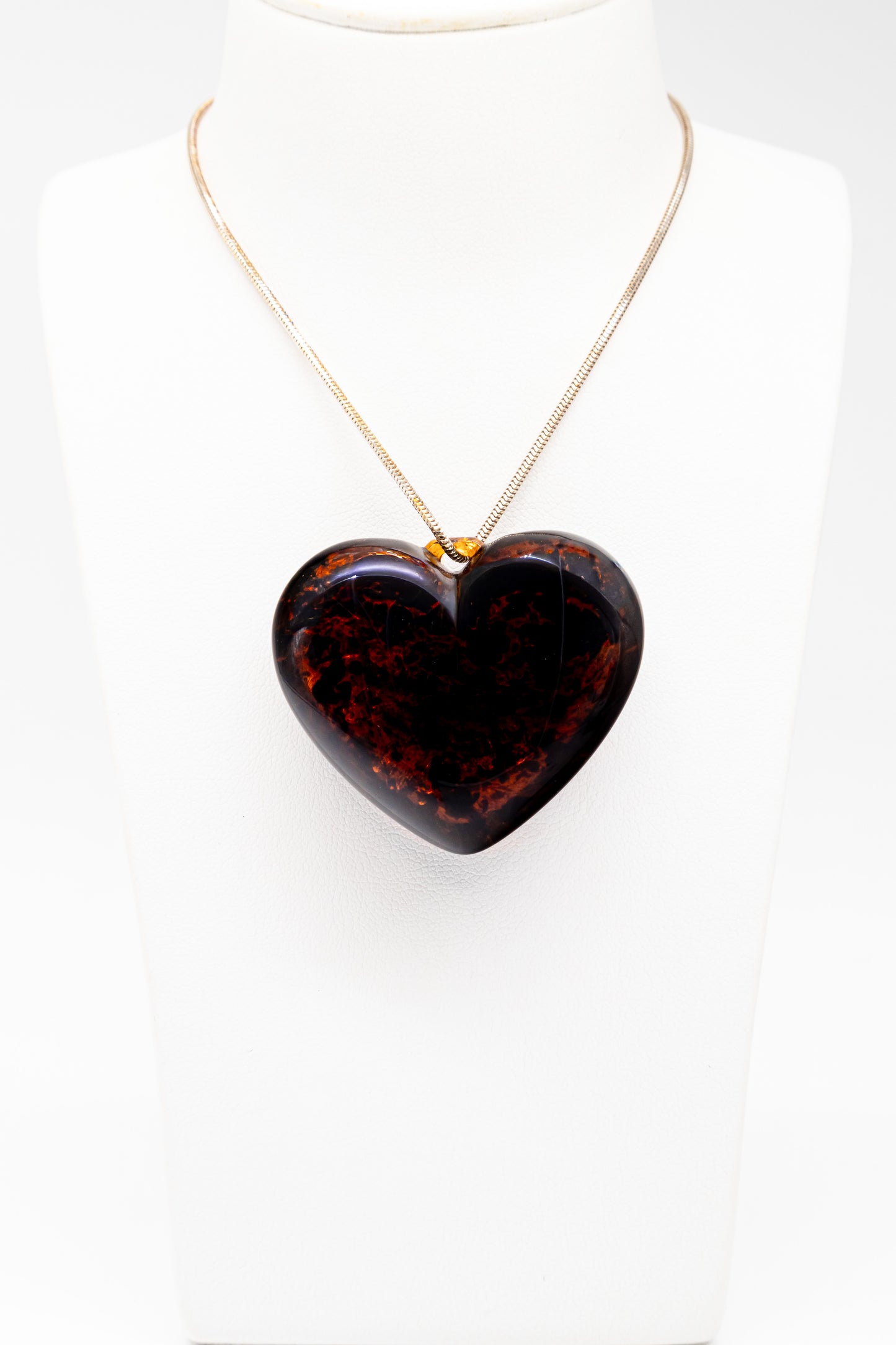 Amber heart pendant with silver chain – unique piece