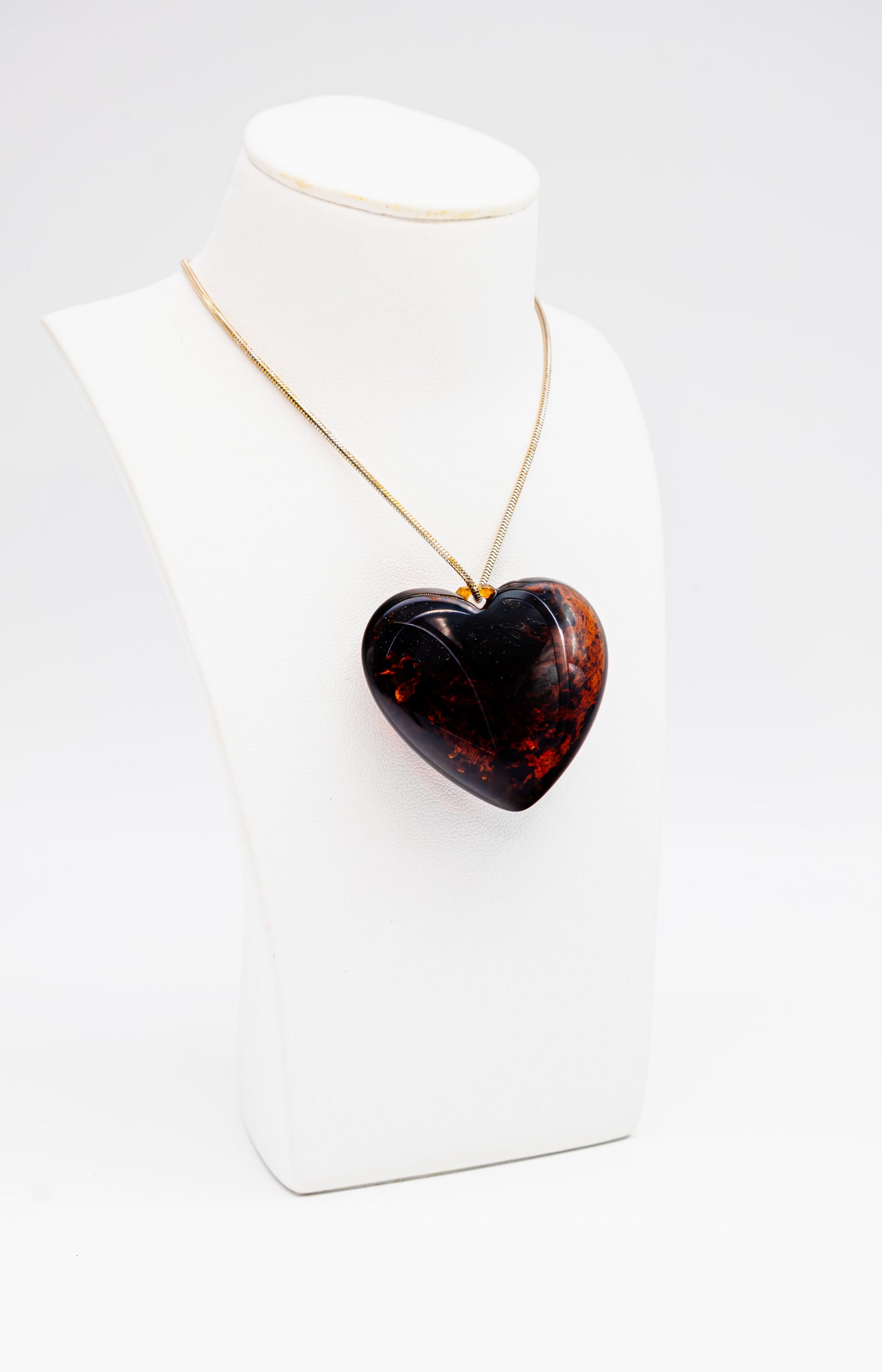 Amber heart pendant with silver chain – unique piece
