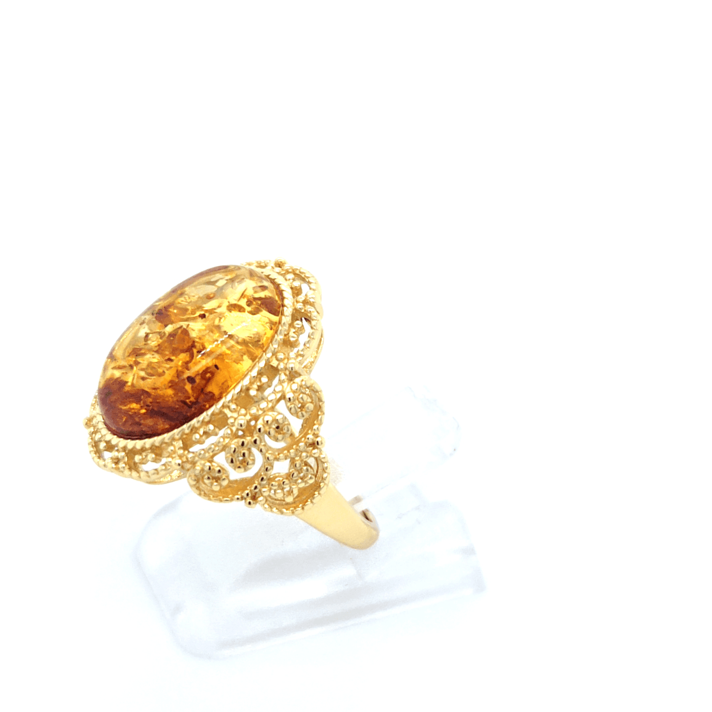 Schicker Bernsteinring im Vintage-Stil – 24k vergoldet & verstellbar