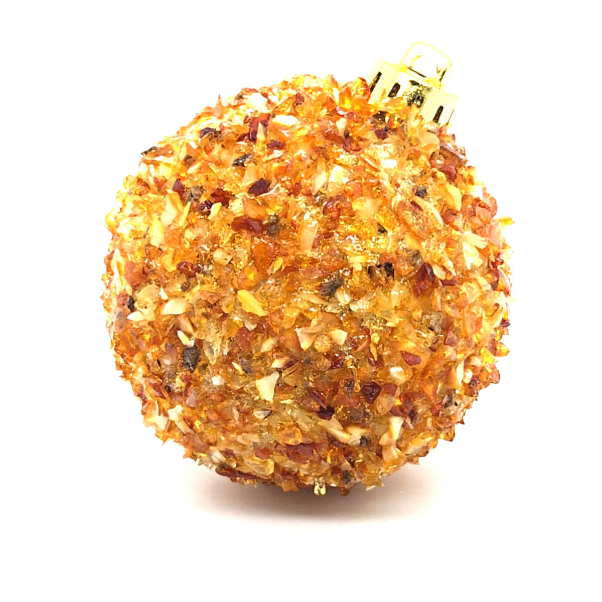 Luxus Christbaumschmuck mit Naturbernstein – Edle Weihnachtskugel im warmen Gold- und Orangeton
