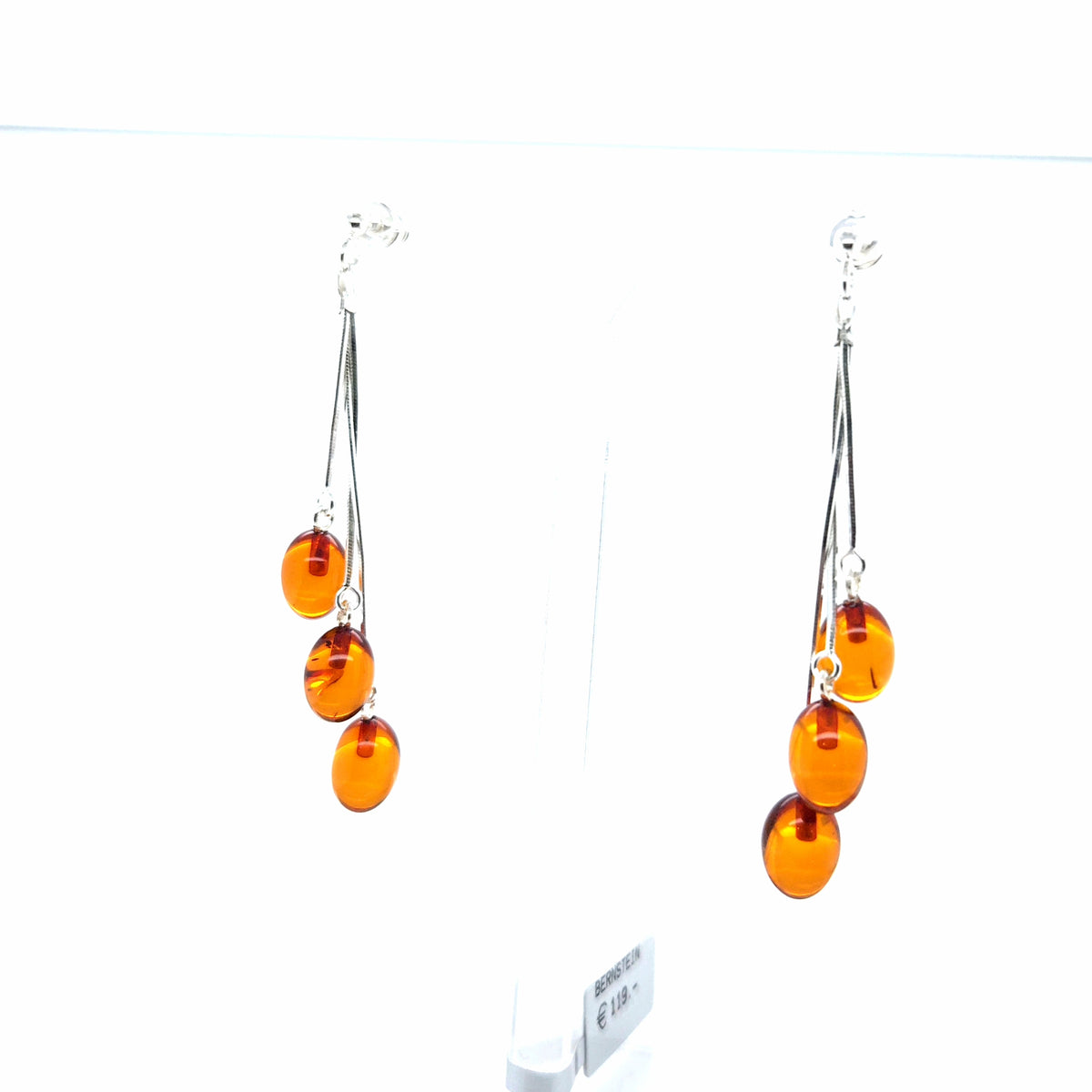 Stilvolle Hänge-Ohrstecker mit echtem Bernstein – Zarter, glänzender Ohrschmuck in leuchtenden Orangetönen