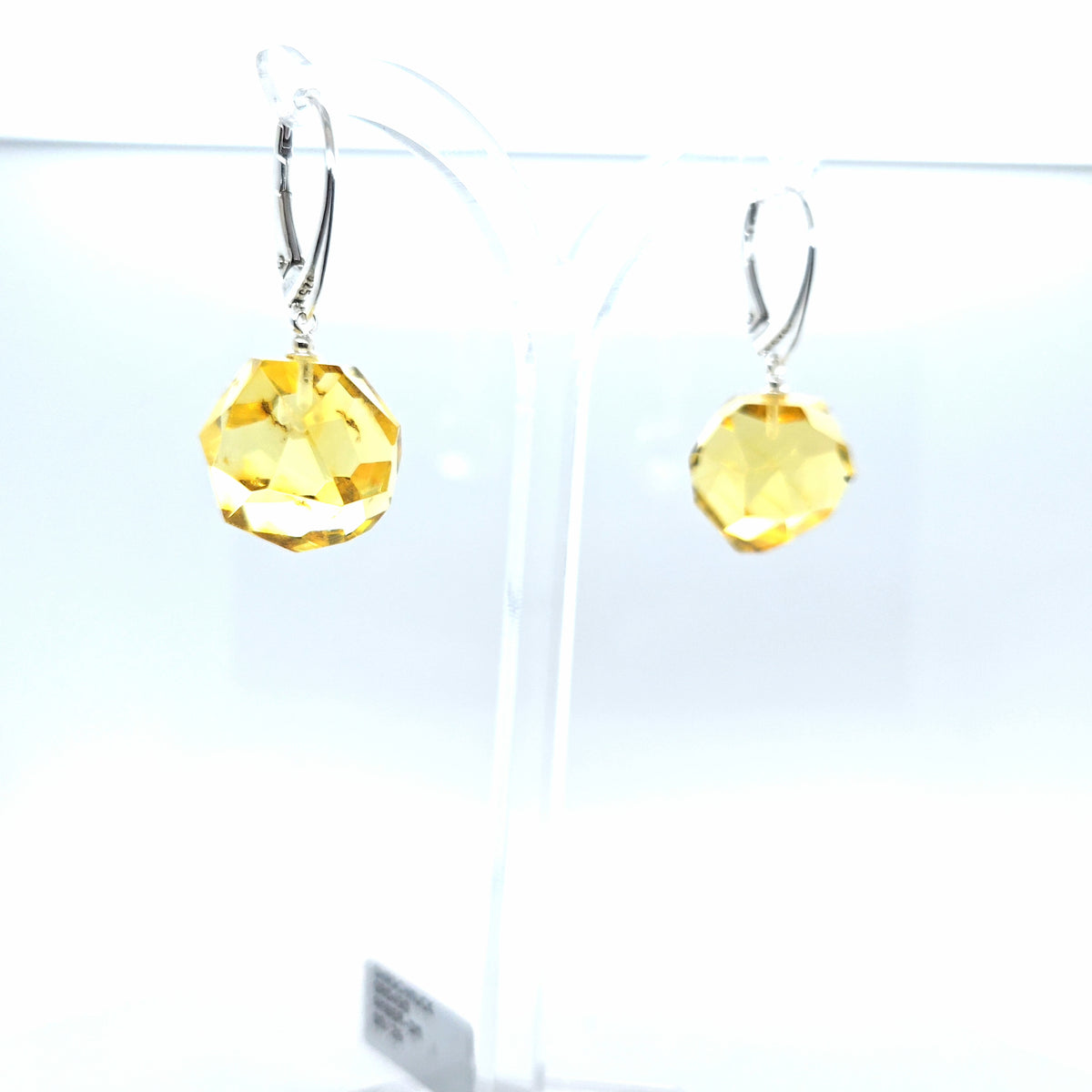 Silber-Ohrhänger Unikat – Eleganter Ohrschmuck mit facettiertem gelbem Ostsee-Bernstein (925er Sterlingsilber)