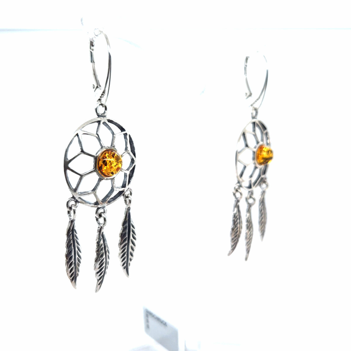 Silber-Ohrhänger "Traumfänger" Unikat – Boho-Ohrschmuck mit echtem Bernstein und 925er Sterlingsilber