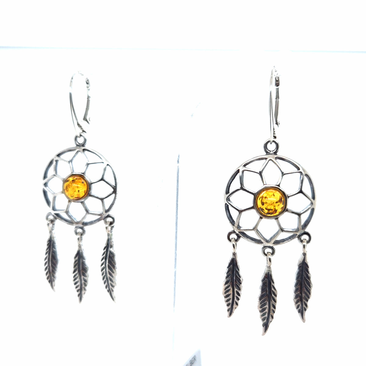 Silber-Ohrhänger "Traumfänger" Unikat – Boho-Ohrschmuck mit echtem Bernstein und 925er Sterlingsilber