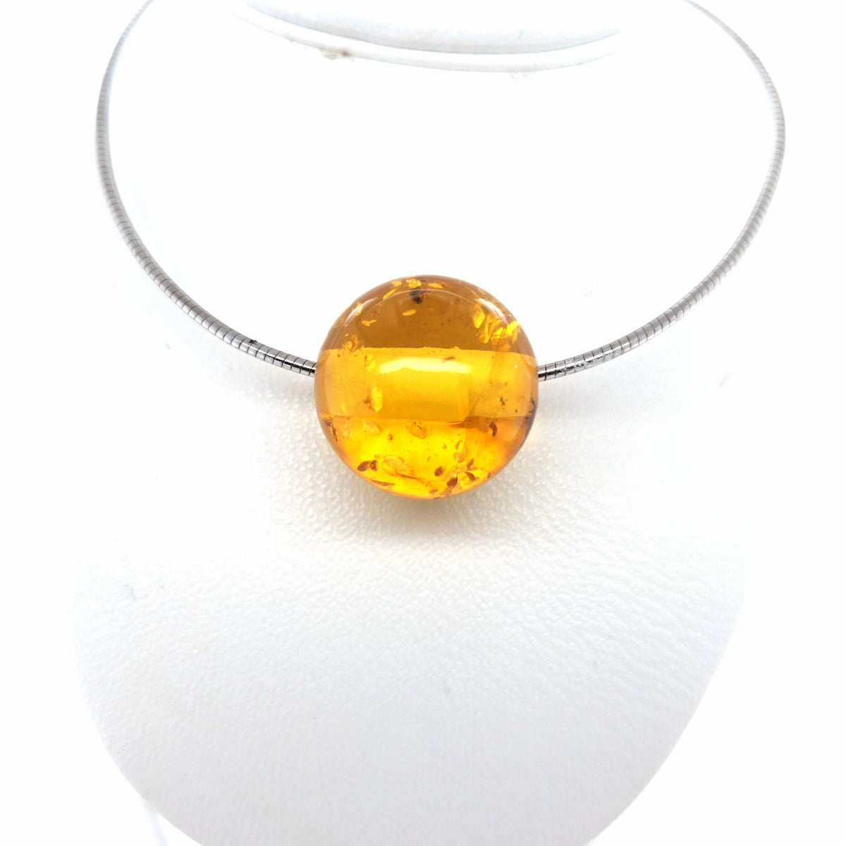 Minimalistisches Collier aus 925er Silber – Halsreif mit geschliffenem Bernstein