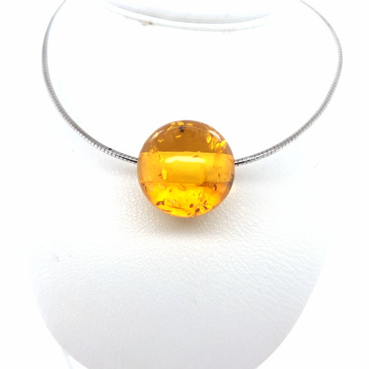 Minimalistisches Collier aus 925er Silber – Halsreif mit geschliffenem Bernstein