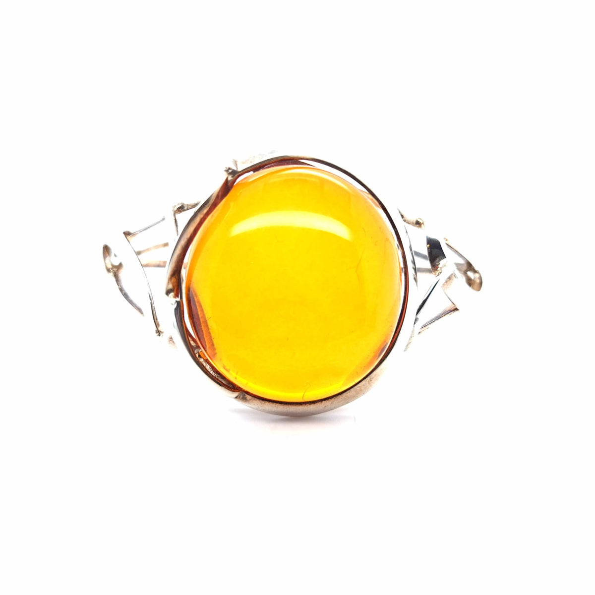 Handgearbeiteter Silber-Armreif Unikat – Luxuriöse Armspange mit großem orangen Ostsee-Bernstein