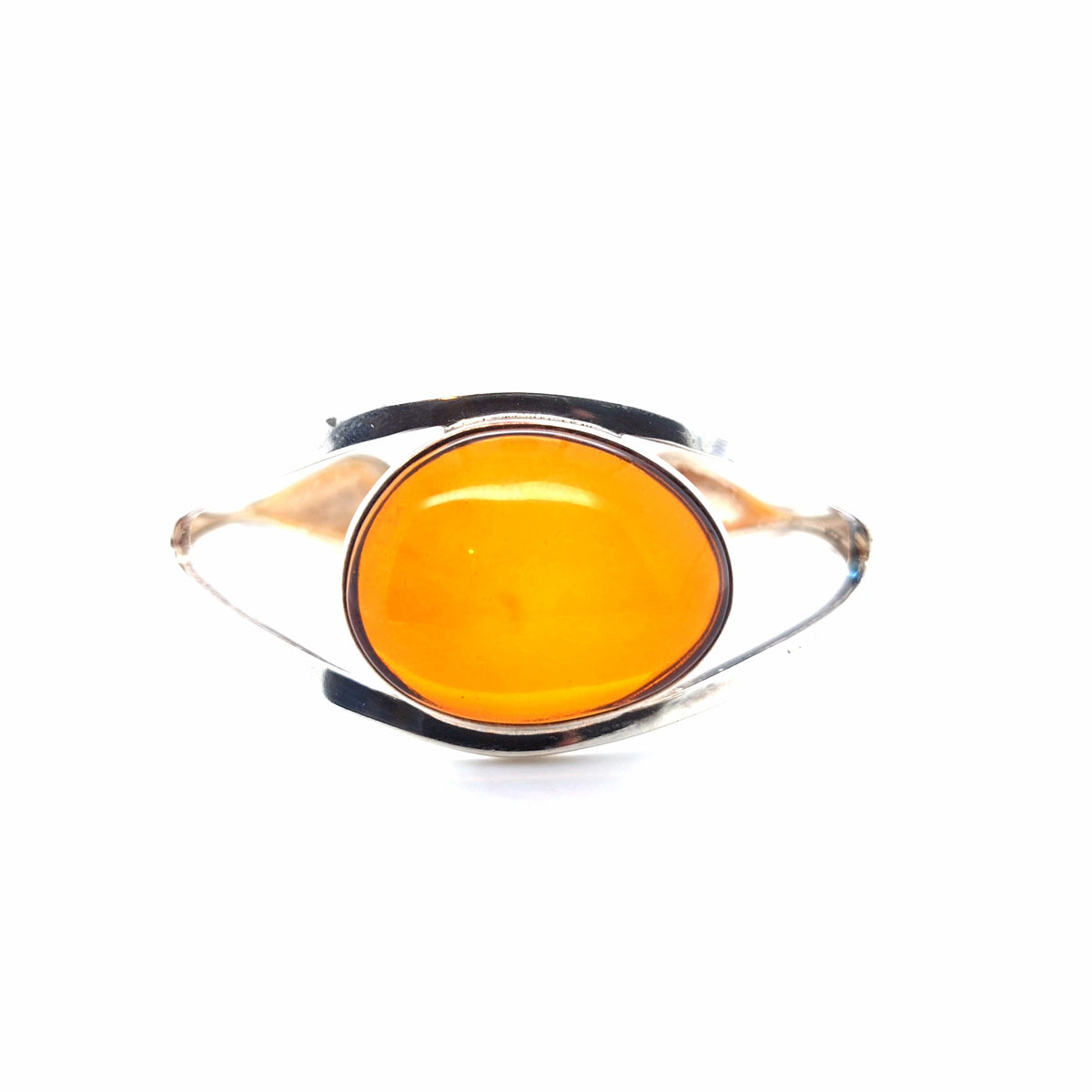 Edler Designer-Armreif aus 925er Sterlingsilber – Mit glänzendem Natur-Bernstein in leuchtendem Orange