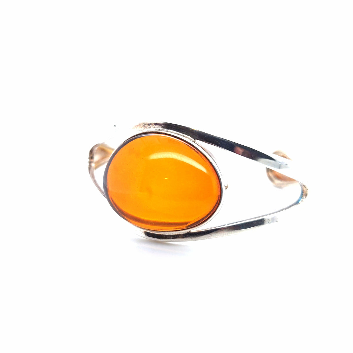 Edler Designer-Armreif aus 925er Sterlingsilber – Mit glänzendem Natur-Bernstein in leuchtendem Orange