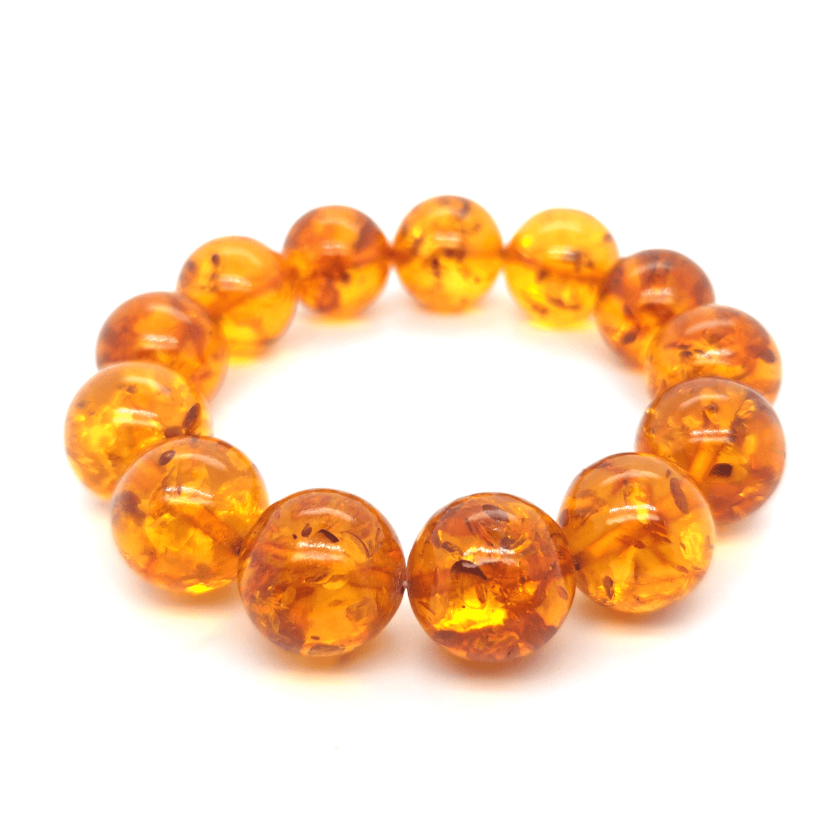 Unikat Bernsteinarmband in Orange mit Sonnenflitter – elastisch, echter Ostsee-Bernstein