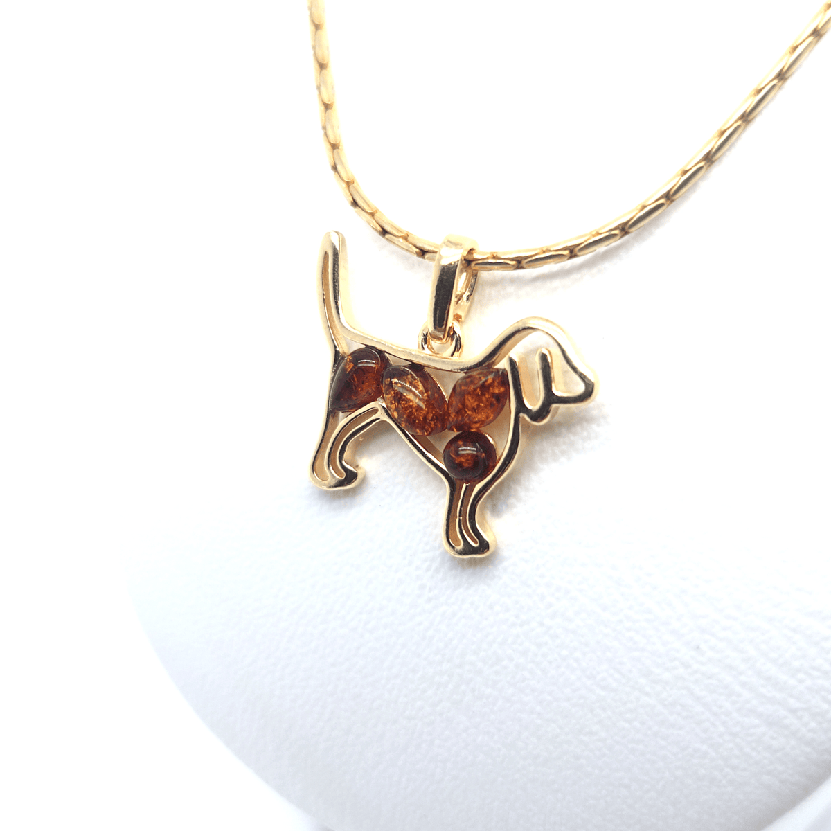 Hunde-Anhänger mit orangem Bernstein – 24 Karat vergoldetes Silber, Geschenk für Hundeliebhaber