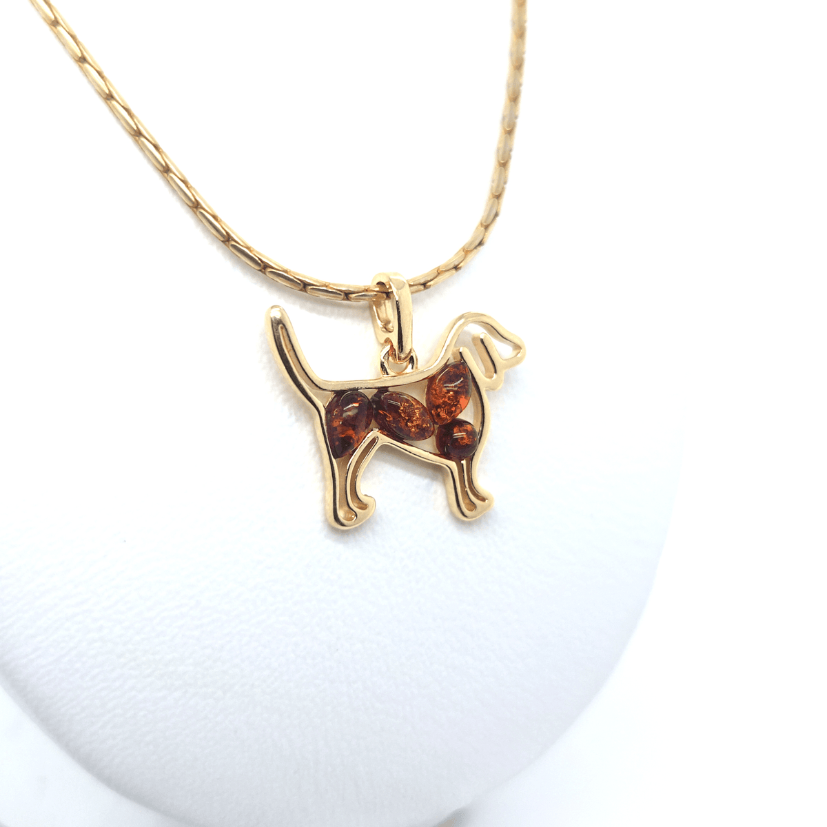 Hunde-Anhänger mit orangem Bernstein – 24 Karat vergoldetes Silber, Geschenk für Hundeliebhaber