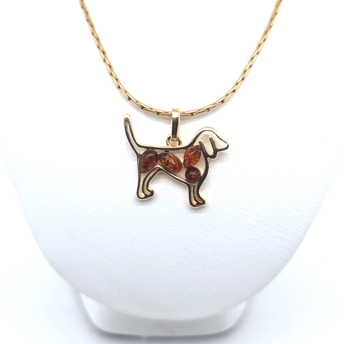 Hunde-Anhänger mit orangem Bernstein – 24 Karat vergoldetes Silber, Geschenk für Hundeliebhaber