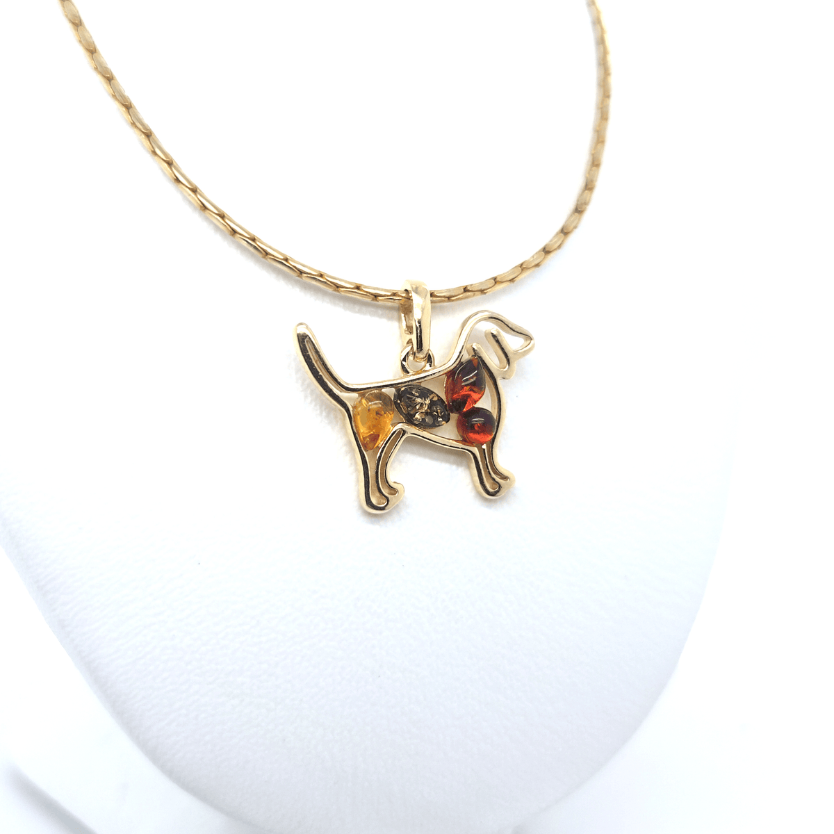 Hundeanhänger mit buntem Bernstein – 24 Karat vergoldetes Silber, Schmuck für Hundemamas