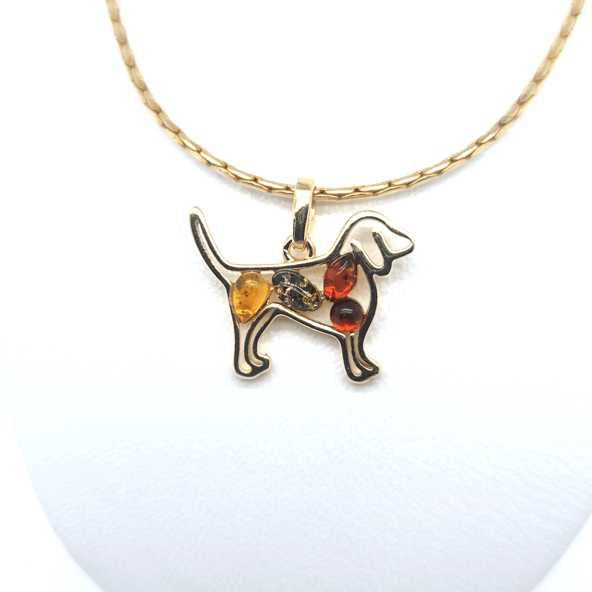 Hundeanhänger mit buntem Bernstein – 24 Karat vergoldetes Silber, Schmuck für Hundemamas