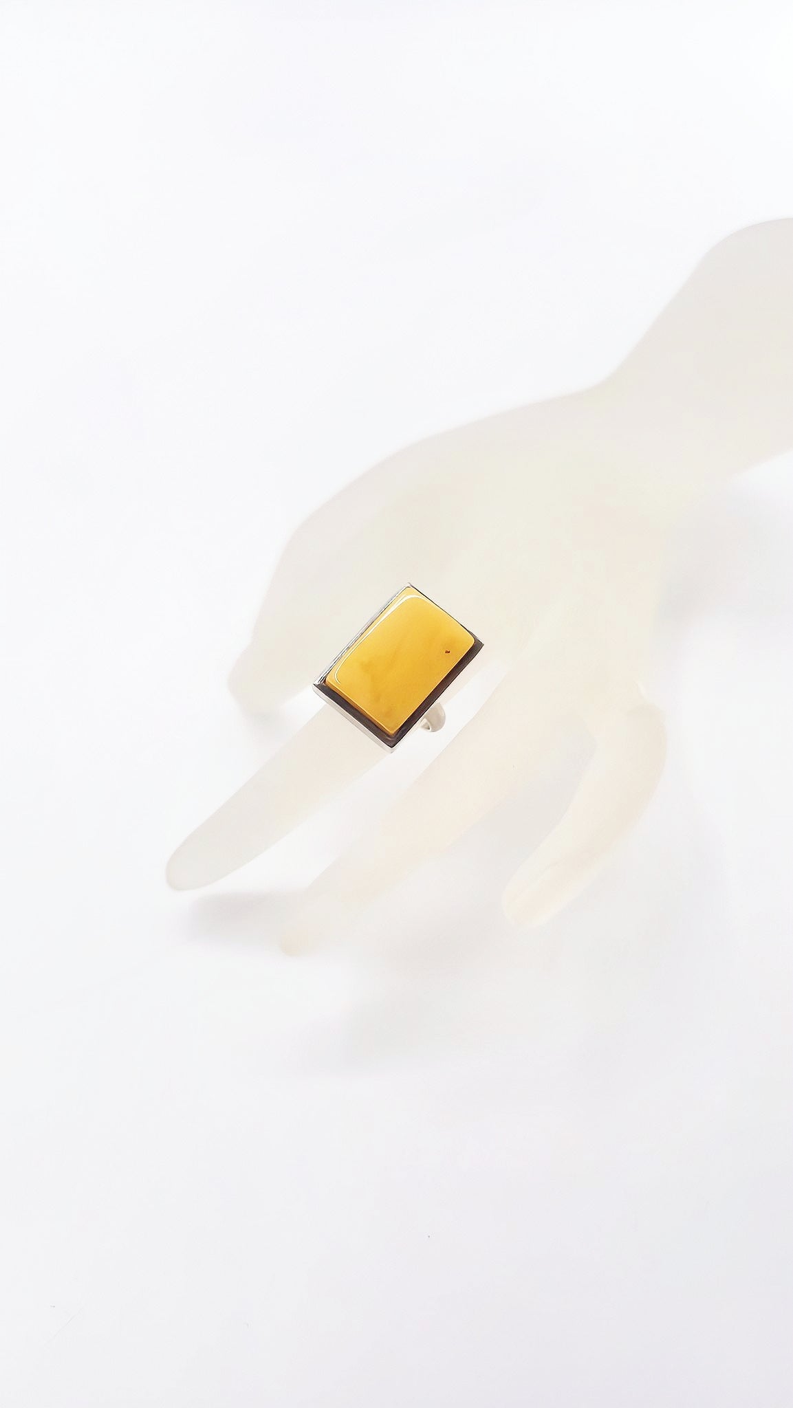 Amber ring with yellow stone – unique piece in silver