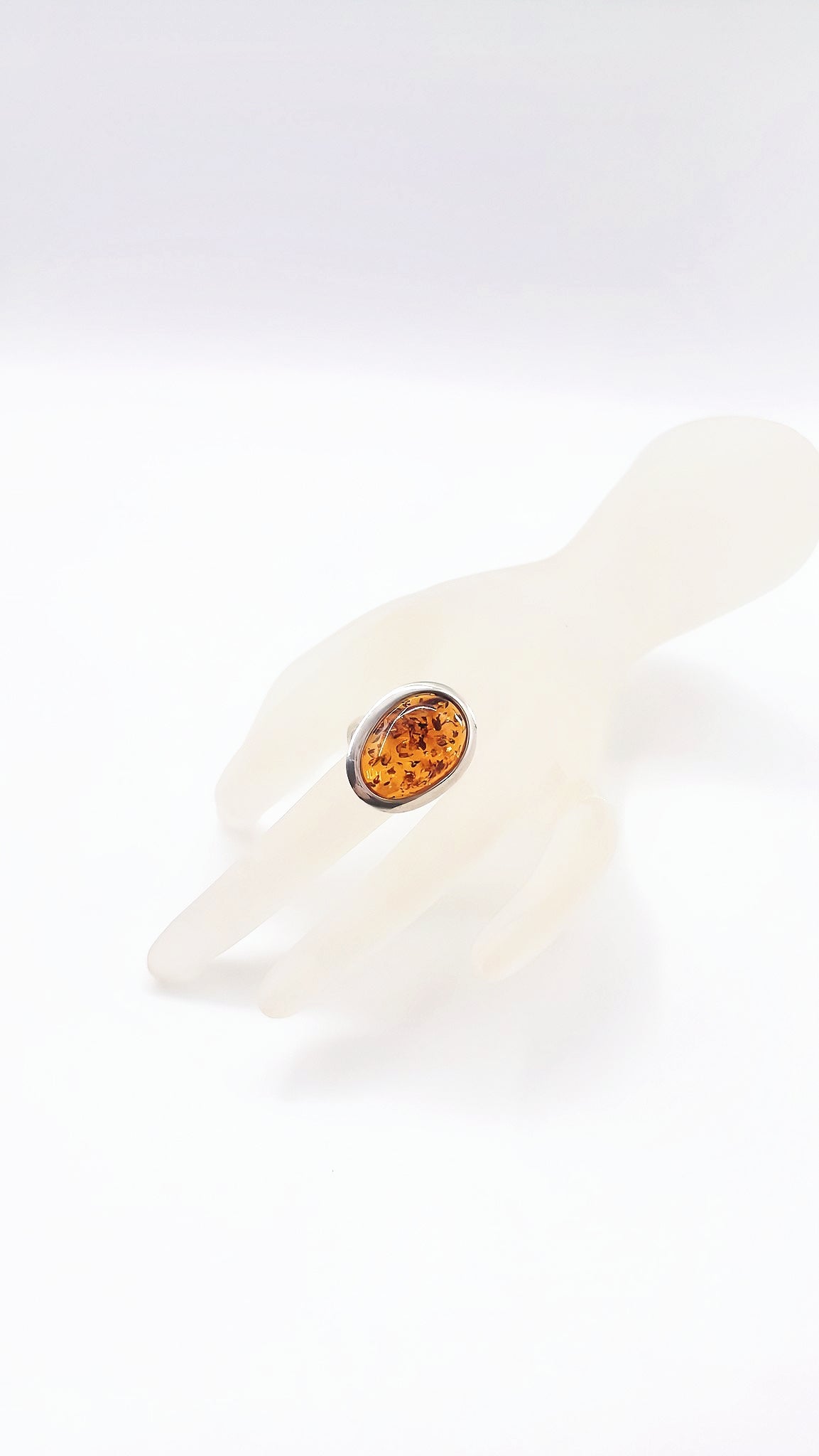 Open amber ring made of 925 silver – unique