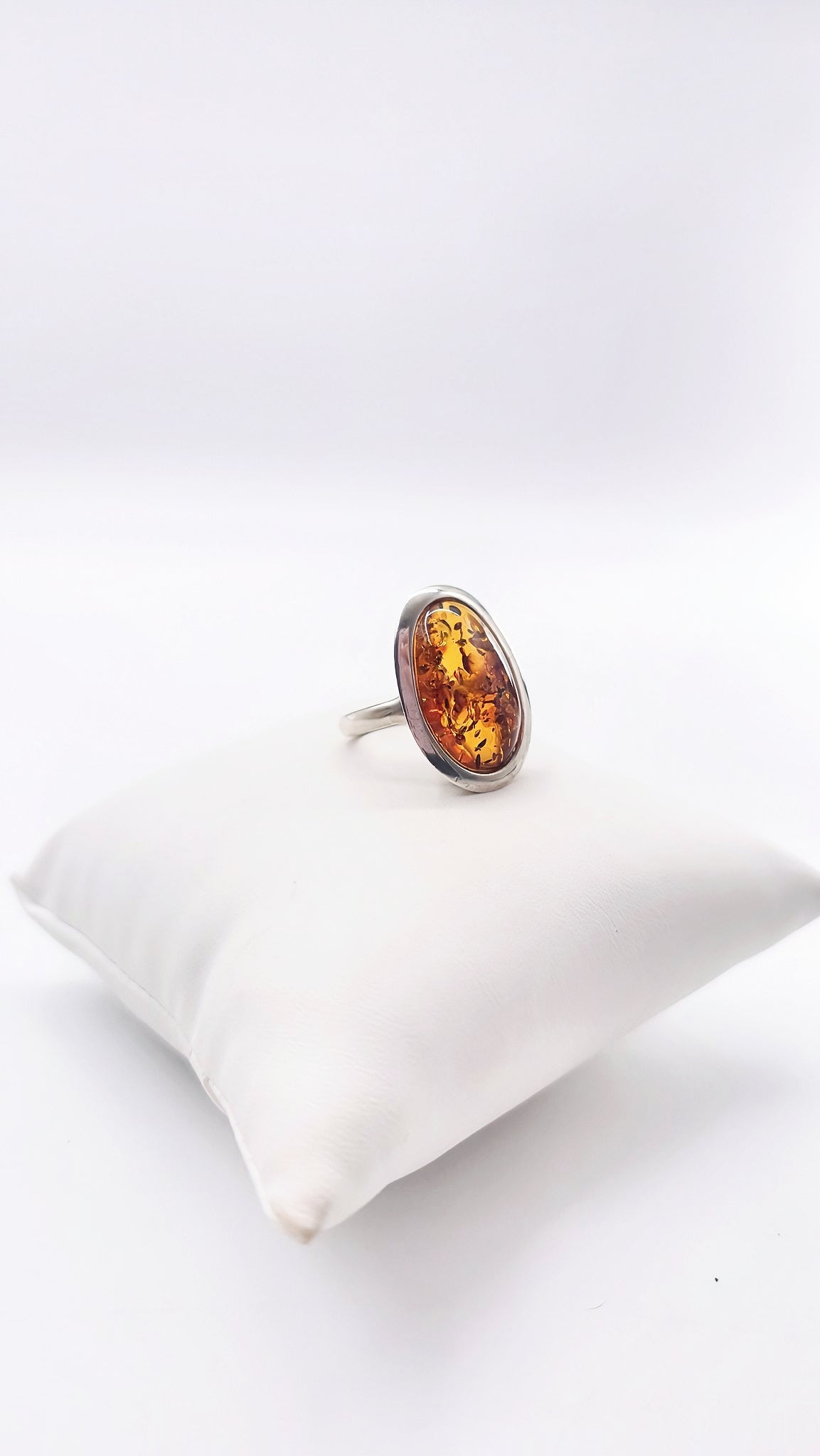 Open amber ring made of 925 silver – unique