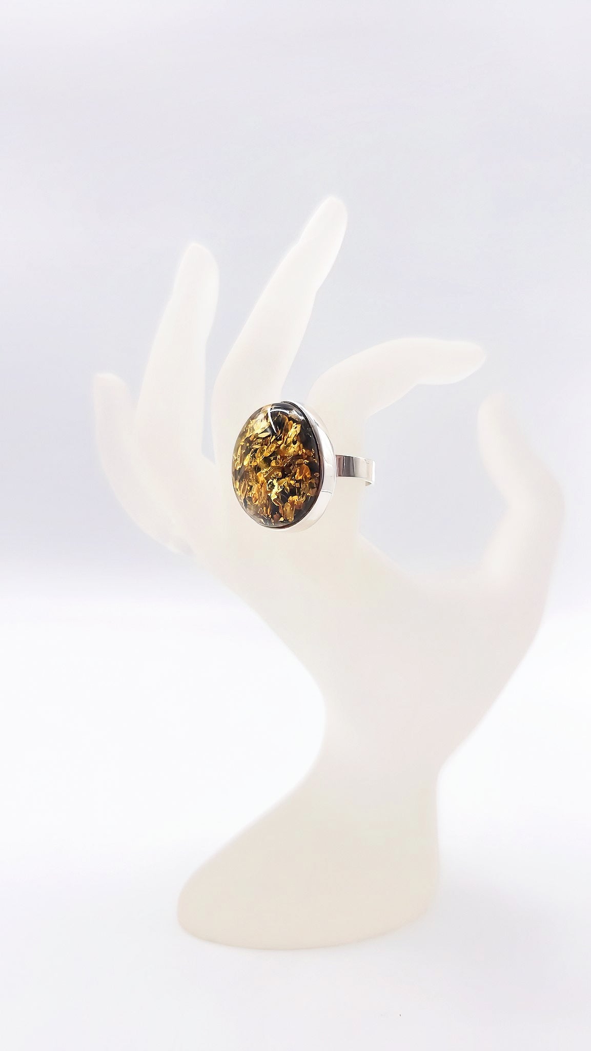 Natural elegance: Green amber ring in sterling silver
