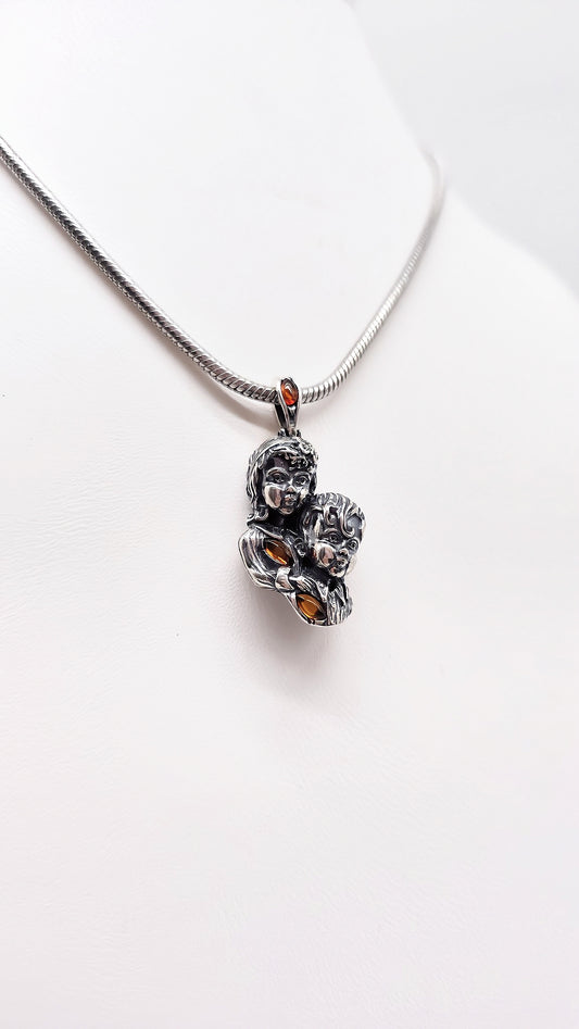 Amber pendant twins – fine 925 sterling silver