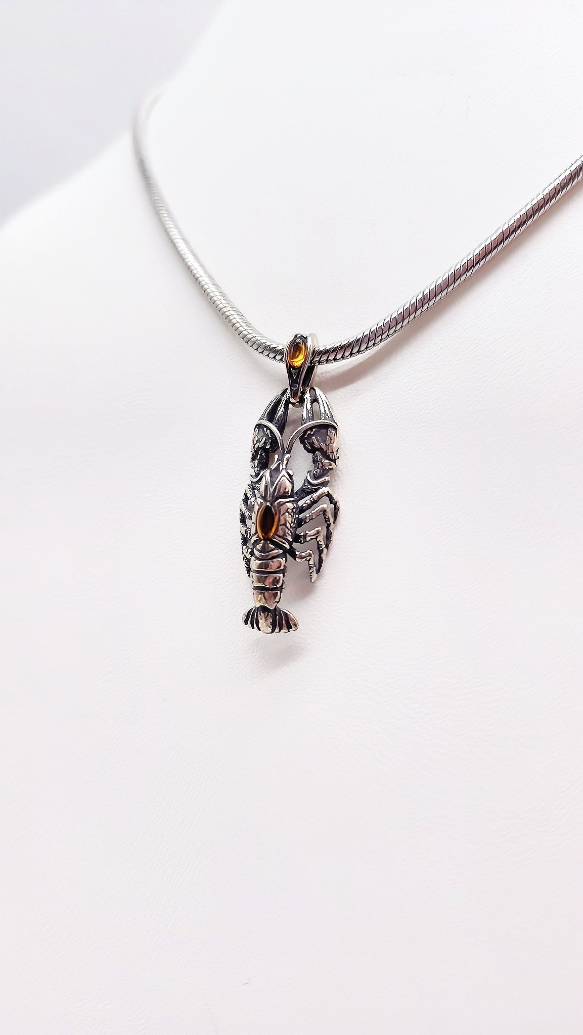 Cancer Zodiac Pendant – 925 Silver &amp; Amber