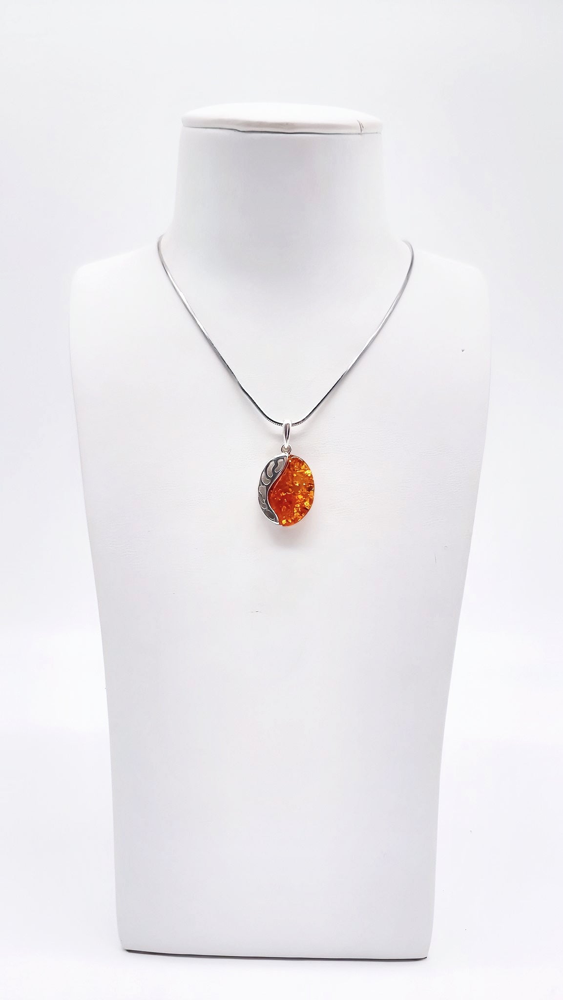 Silver pendant with genuine amber – stylish &amp; unique