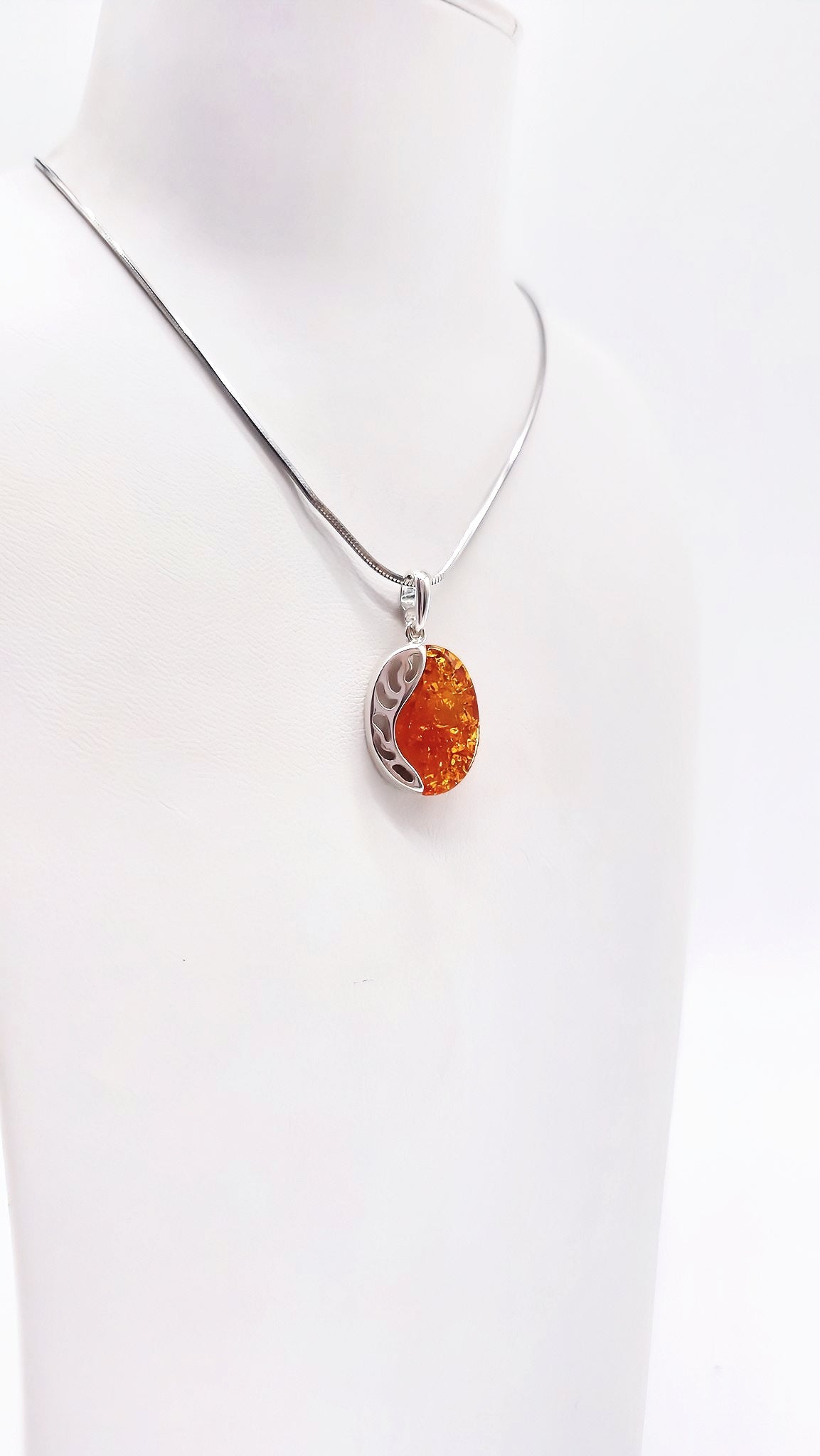 Silver pendant with genuine amber – stylish &amp; unique