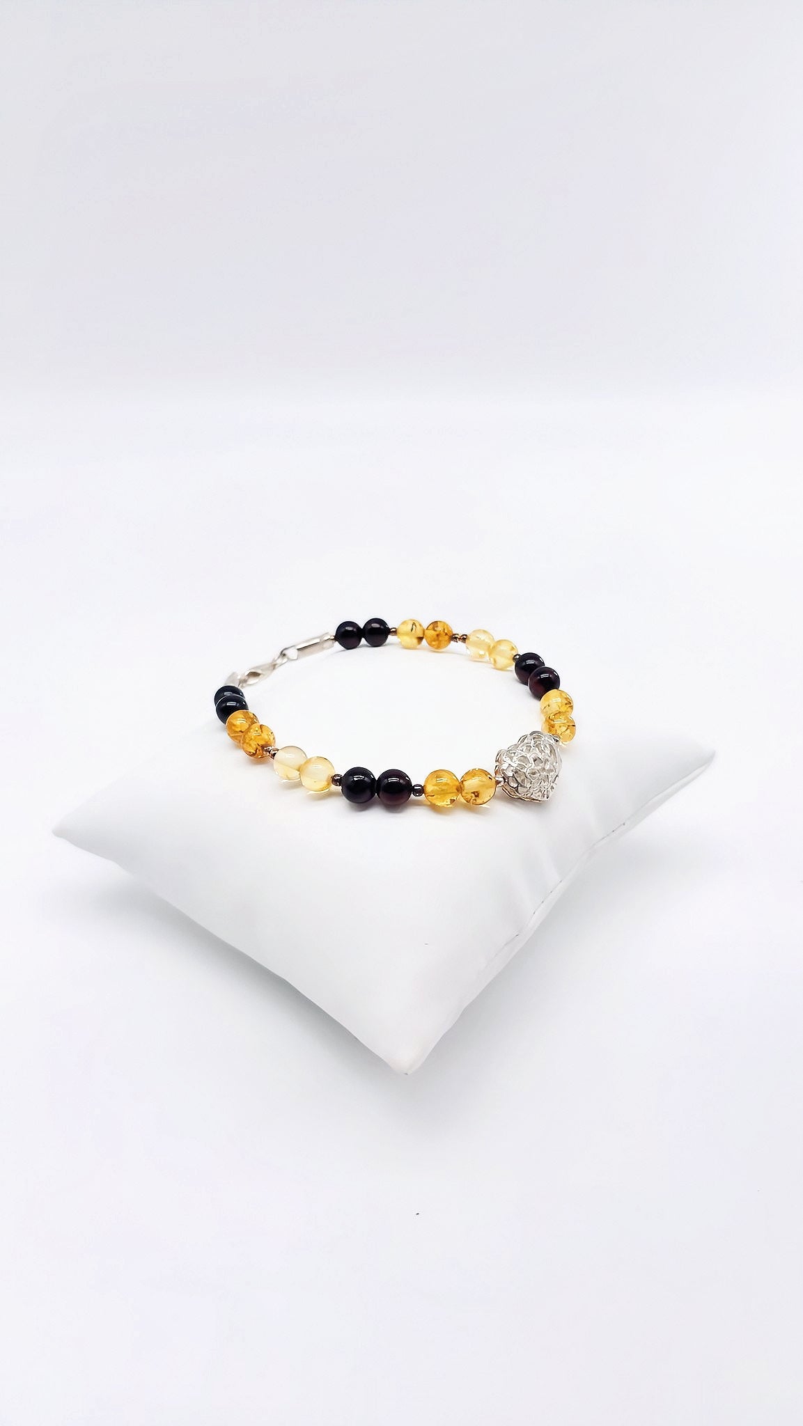 Stilvolles Damenarmband aus Bernstein und Silber 18 cm