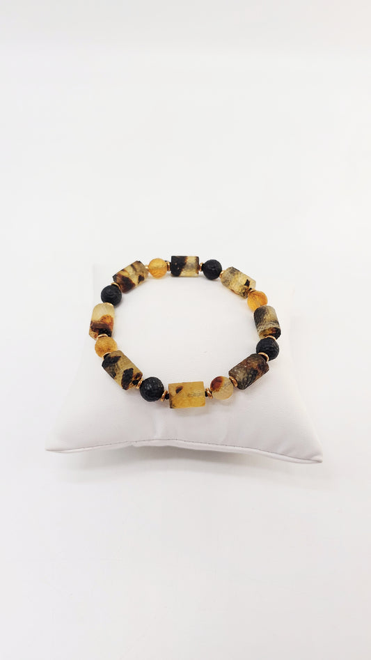 Stylish Amber Bracelet Unisex with Gold Finish