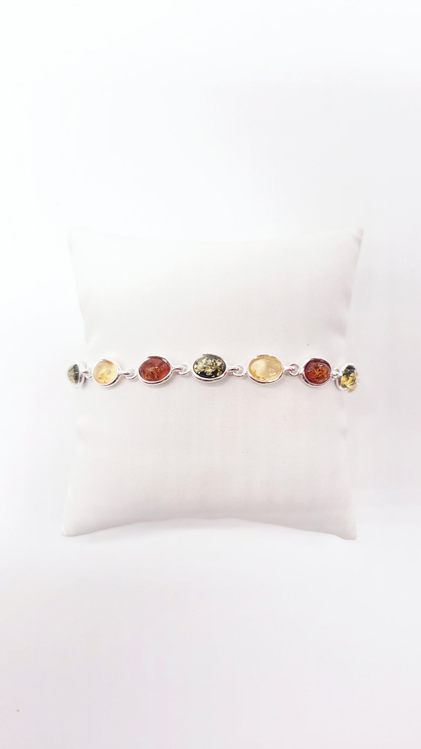 Colorful amber bracelet real silver 17 cm