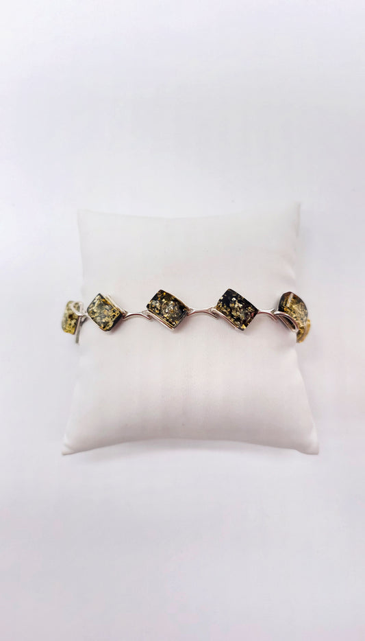 Modern bracelet with green amber 925 silver