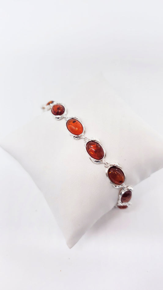 Silberarmband mit cognacfarbenem Bernstein