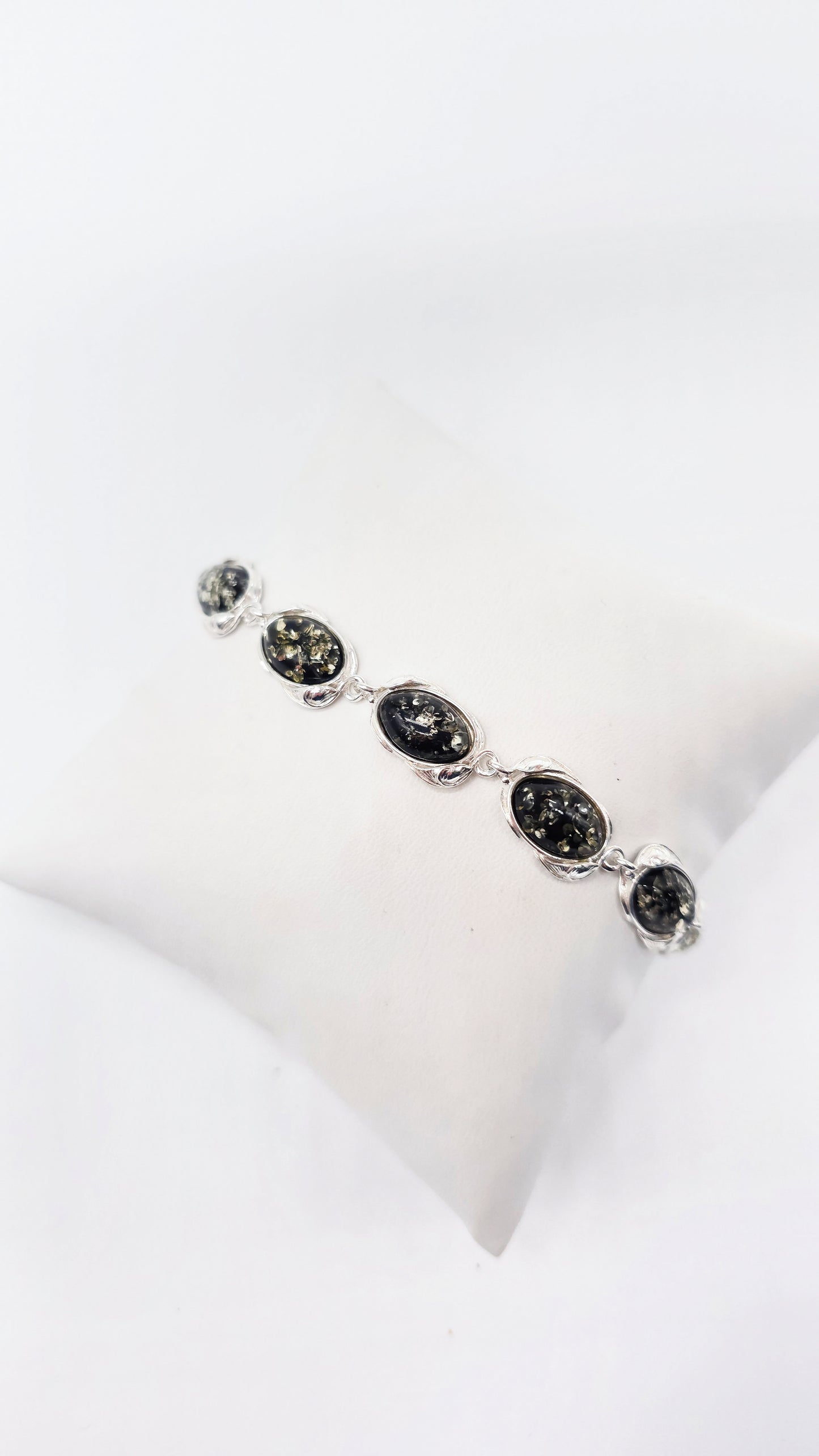 Silberarmband mit cognacfarbenem Bernstein