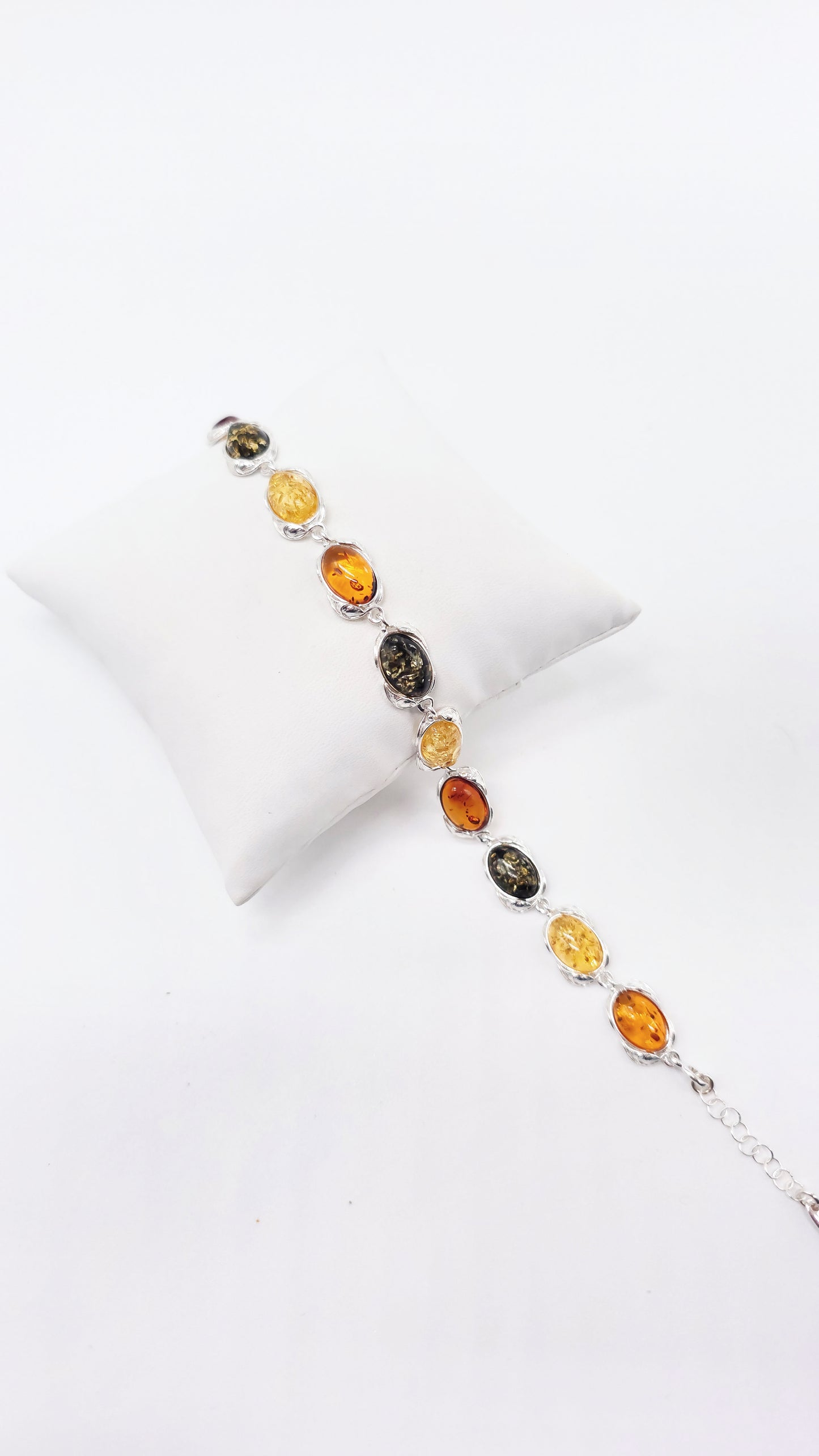 Silberarmband mit cognacfarbenem Bernstein