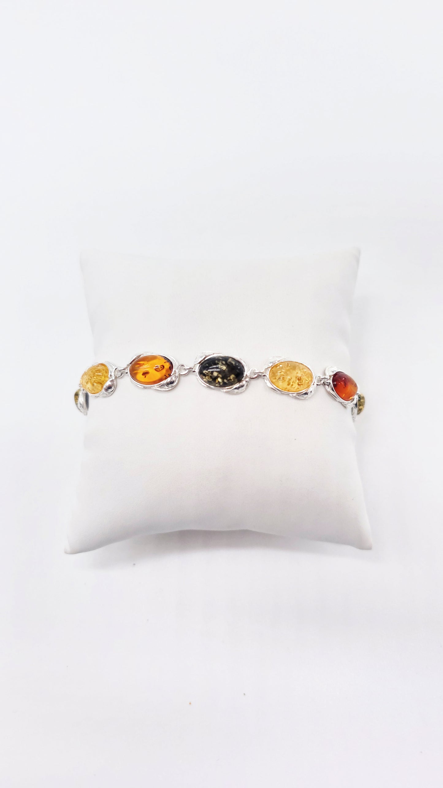 Silberarmband mit cognacfarbenem Bernstein