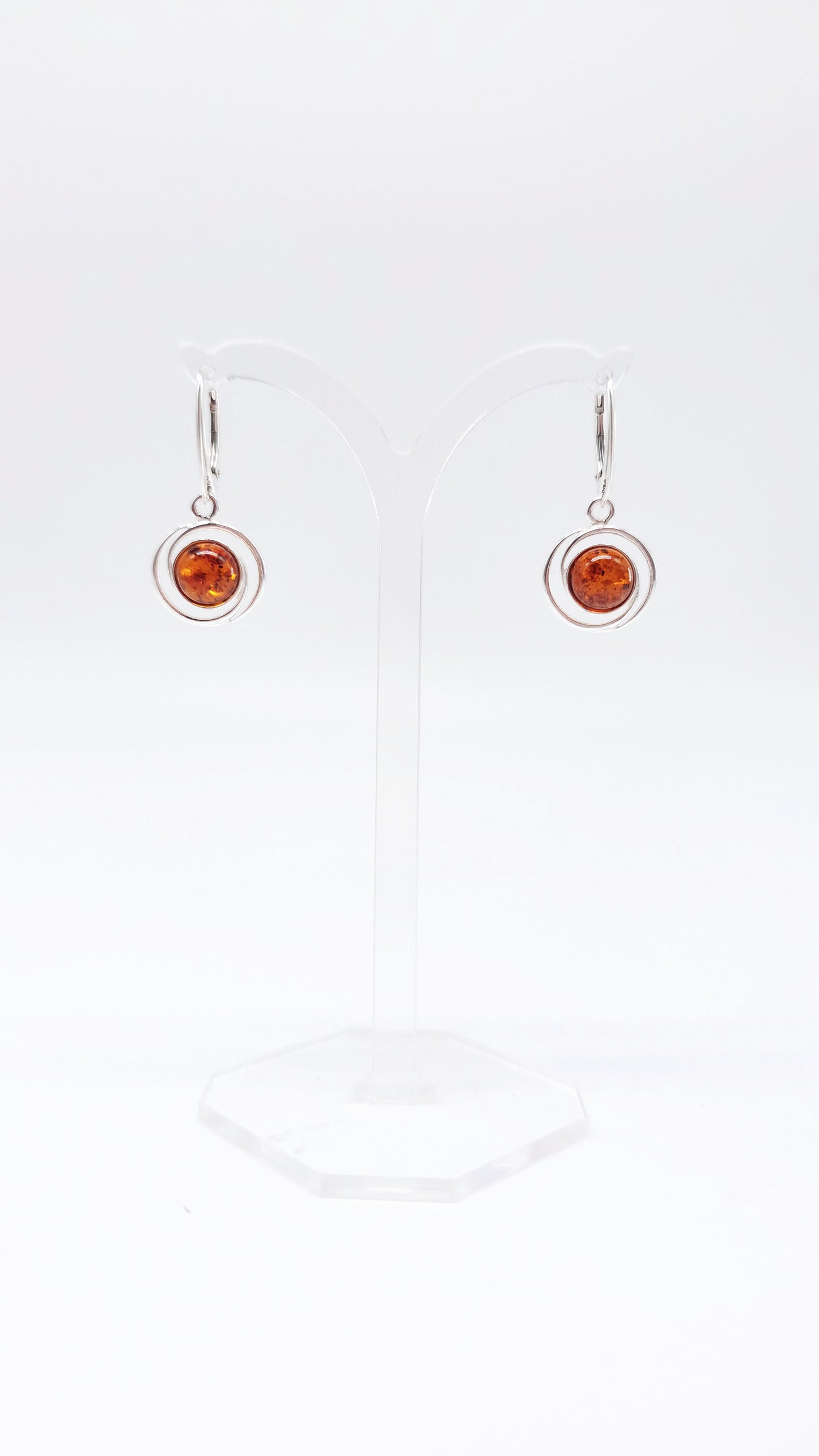 Round amber earrings – handmade jewelry