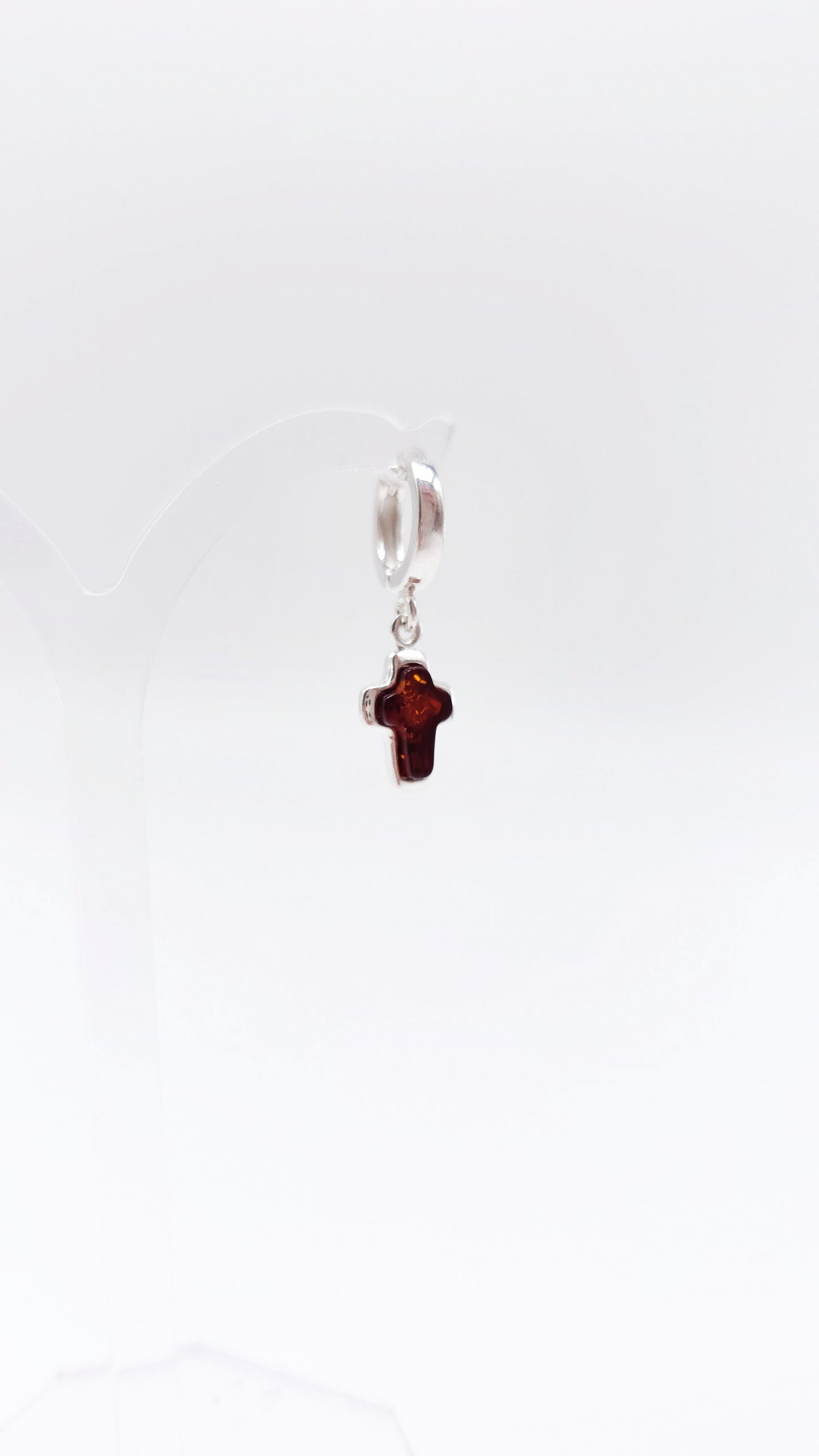 Earrings with amber &amp; cross symbol – 925 silver