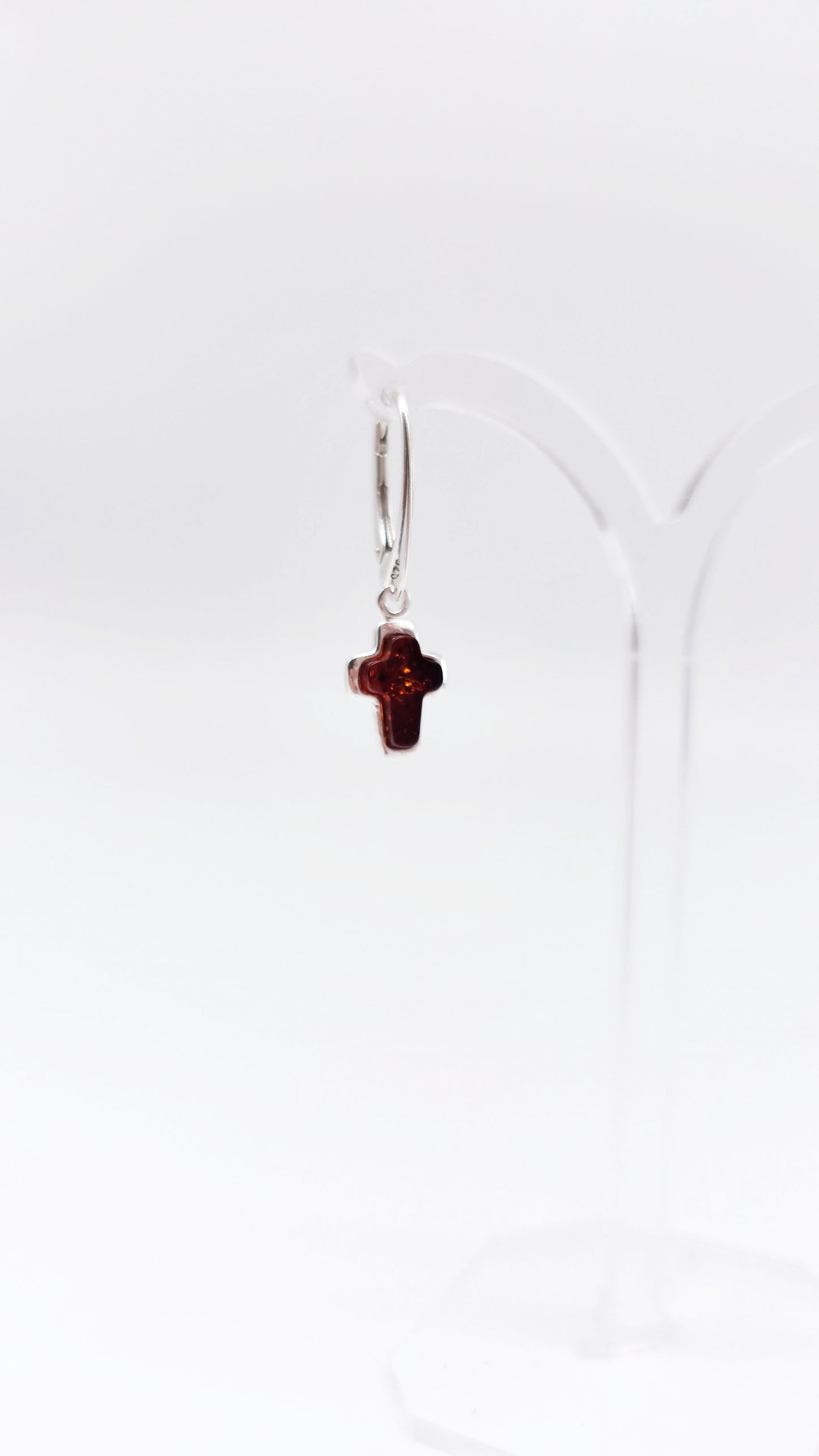 Earrings with amber &amp; cross symbol – 925 silver