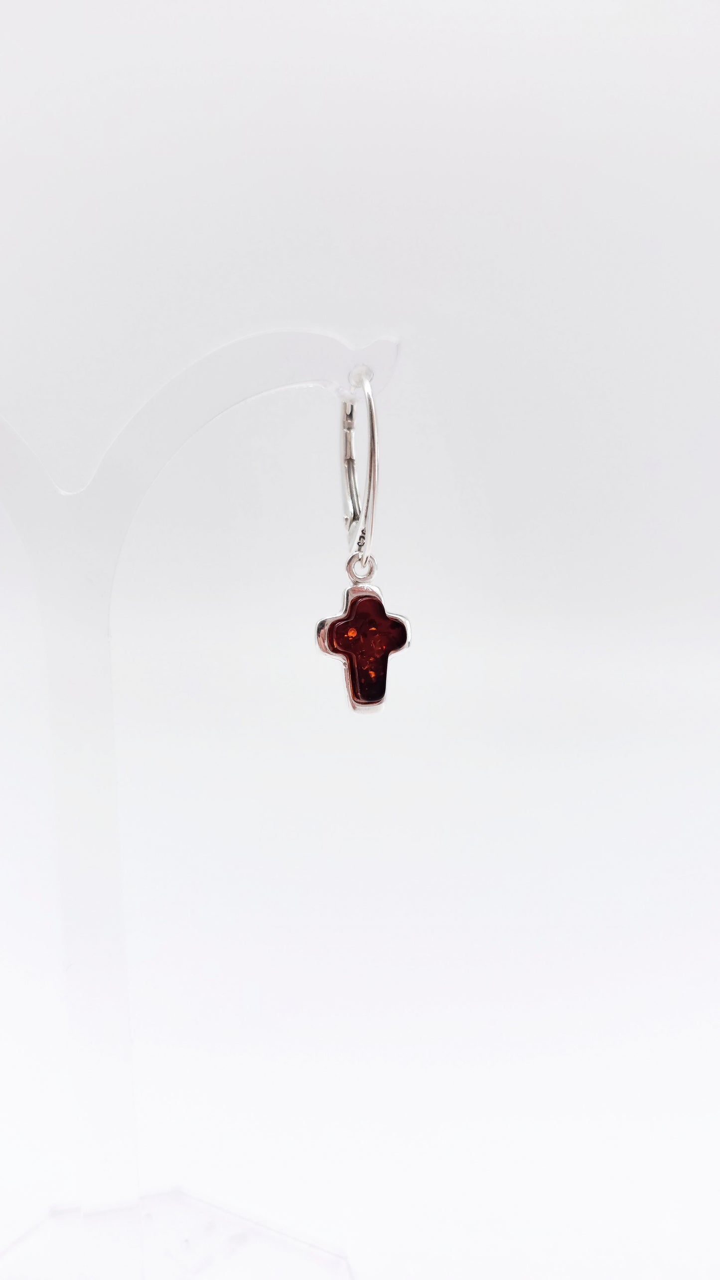 Earrings with amber &amp; cross symbol – 925 silver