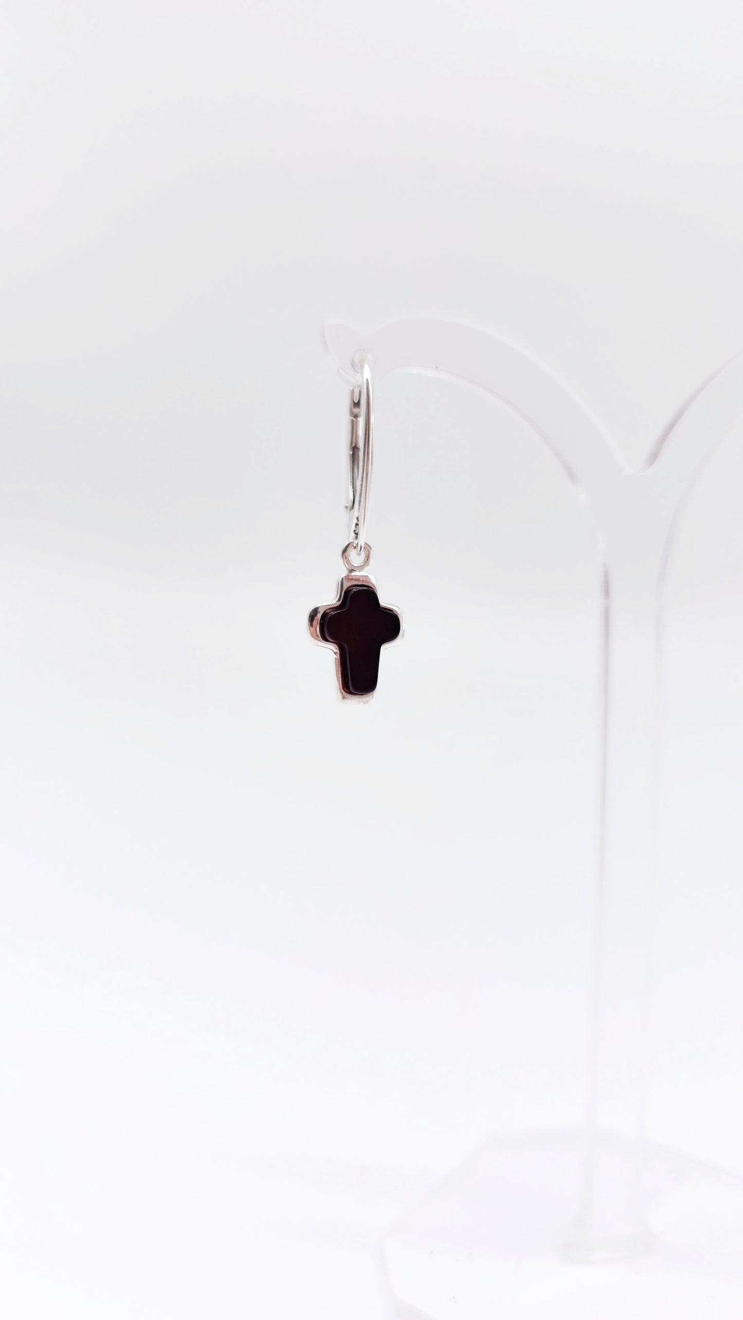 Earrings with amber &amp; cross symbol – 925 silver