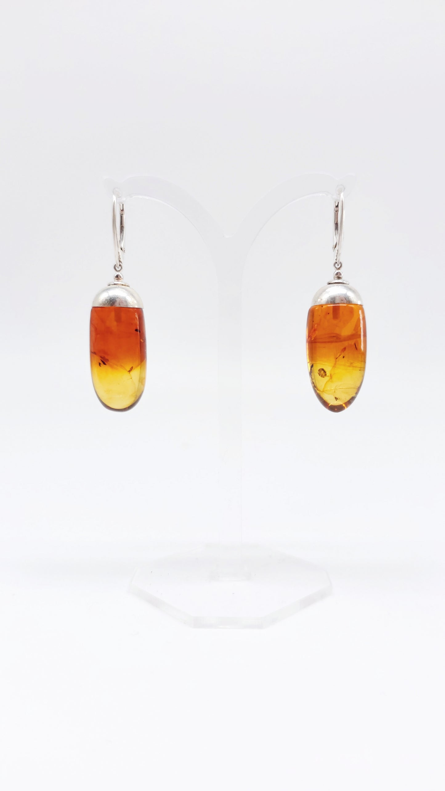 Earrings with real unique amber