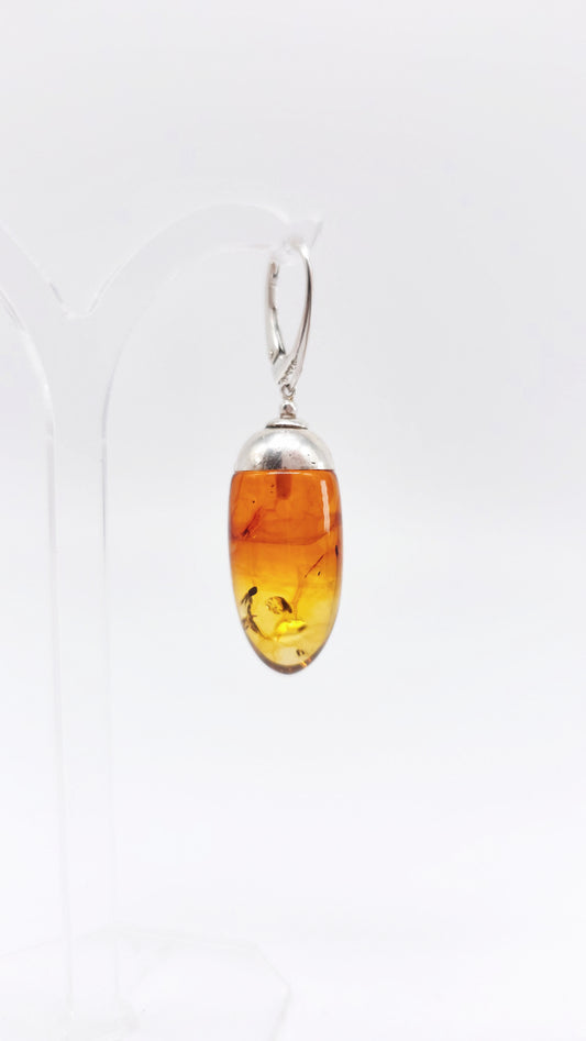Earrings with real unique amber