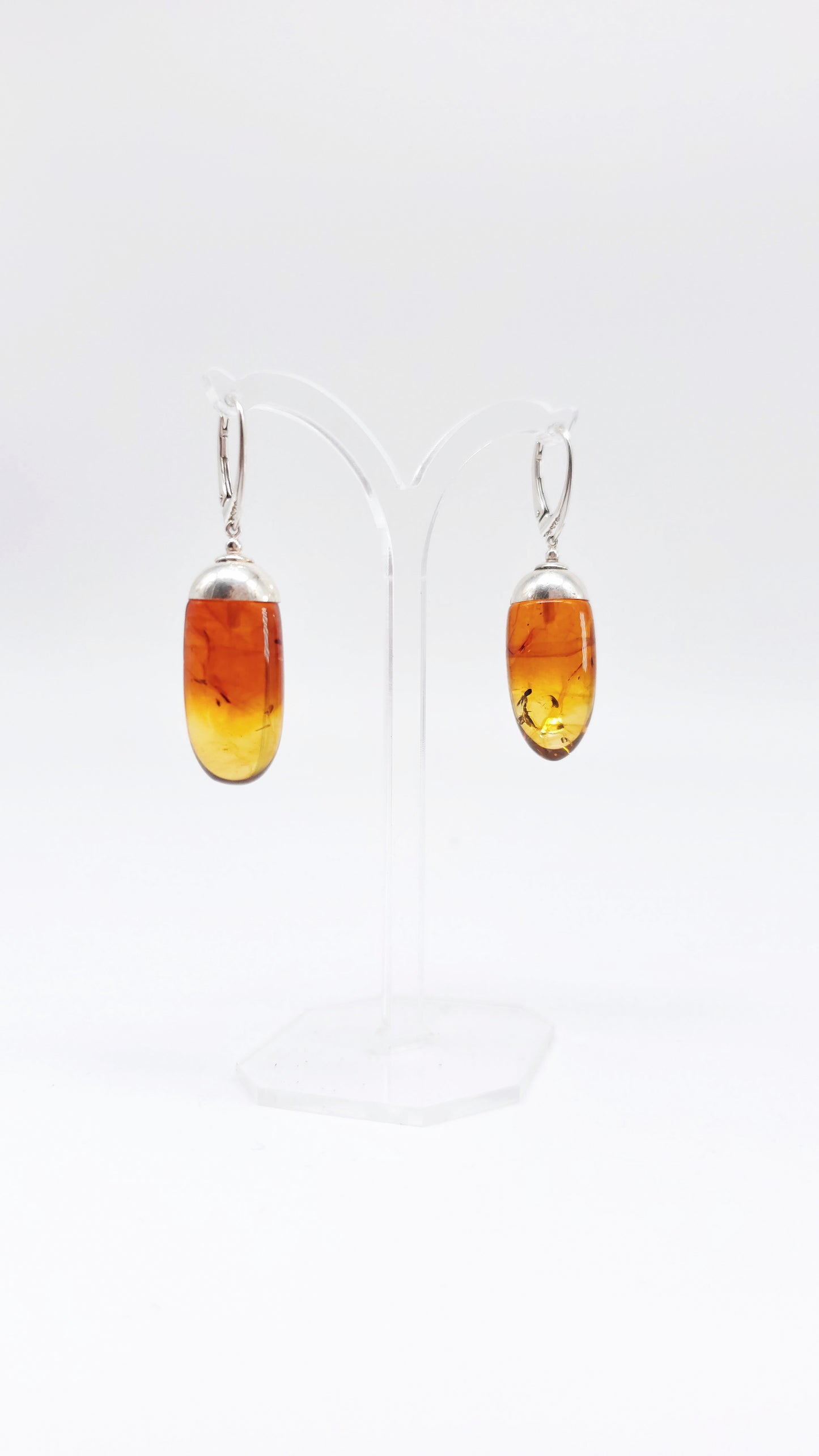 Earrings with real unique amber