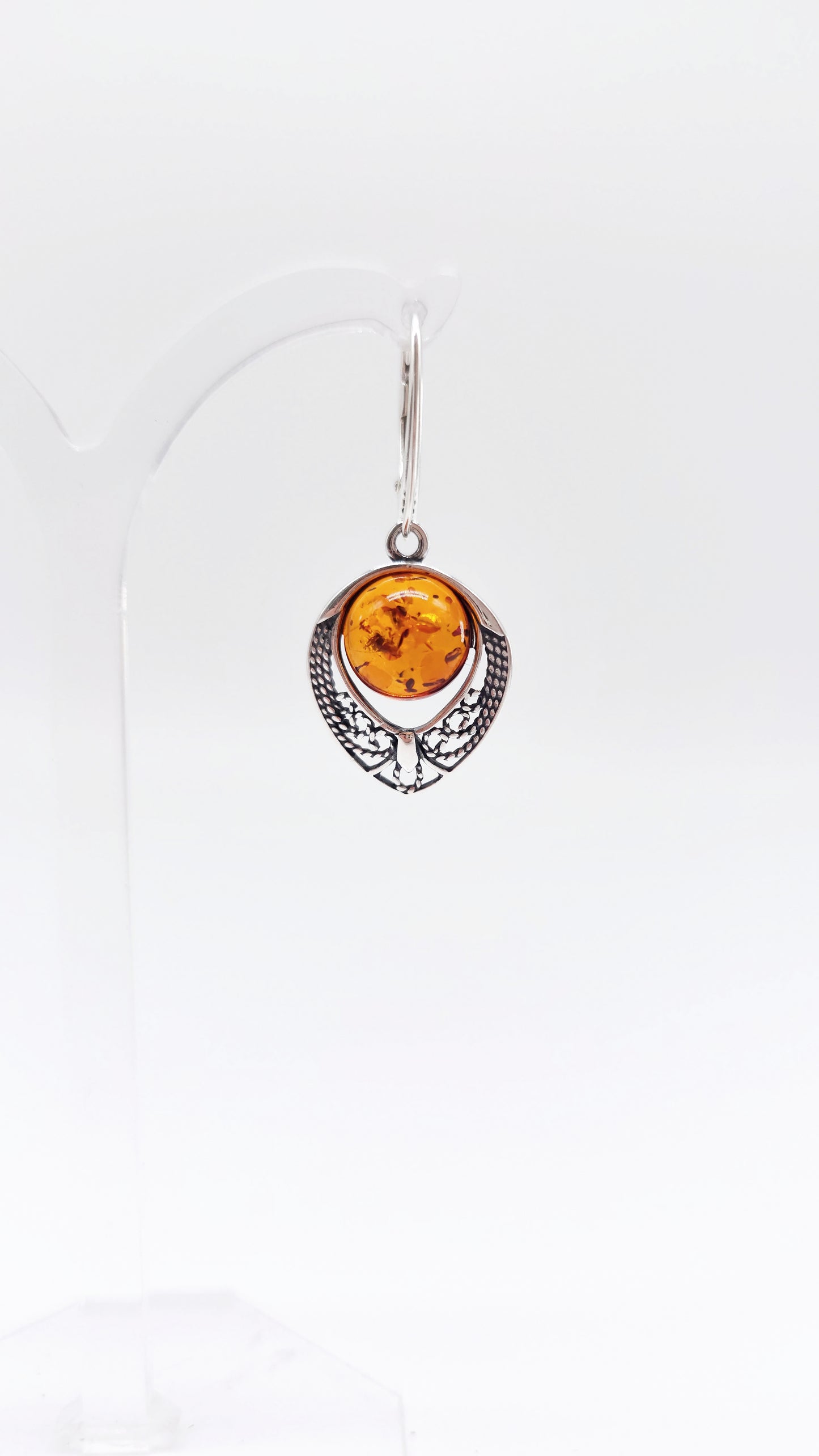 Earrings with amber &amp; wings made of 925 silver