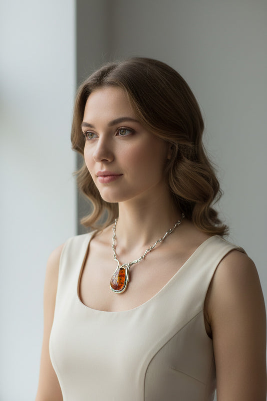 Glanzrijke amber in zilver