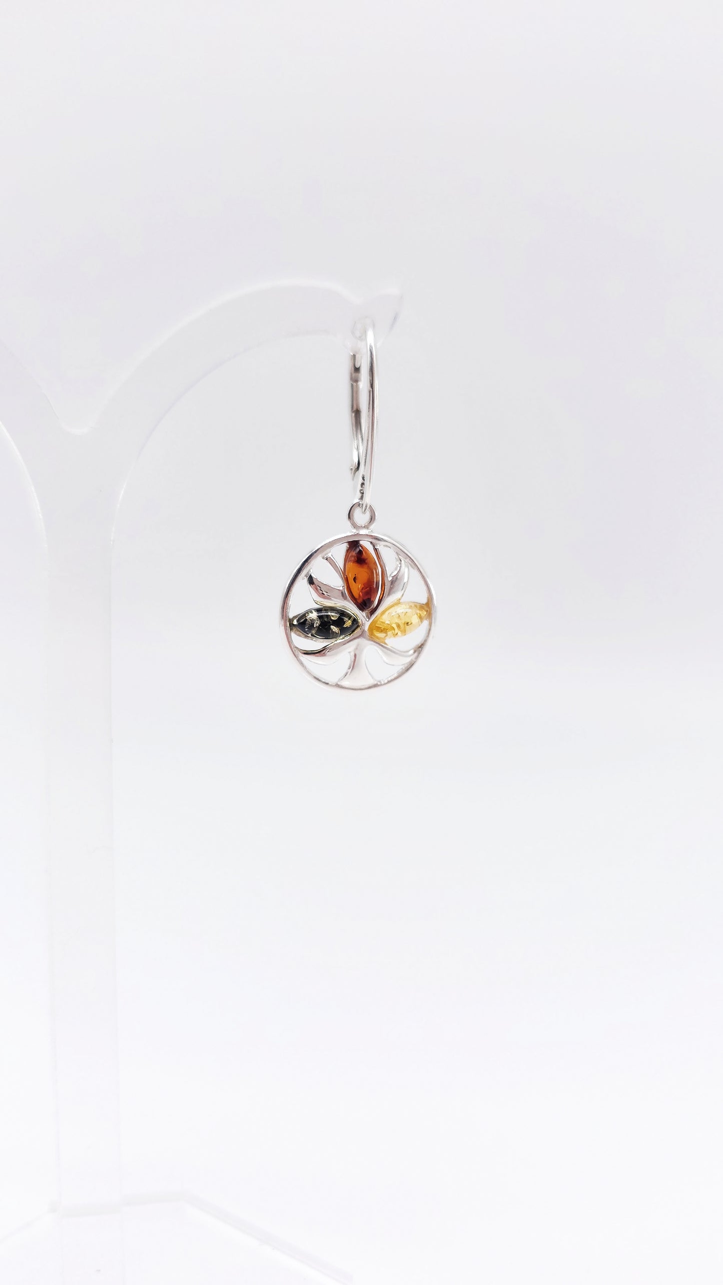Amber earrings with colorful stones