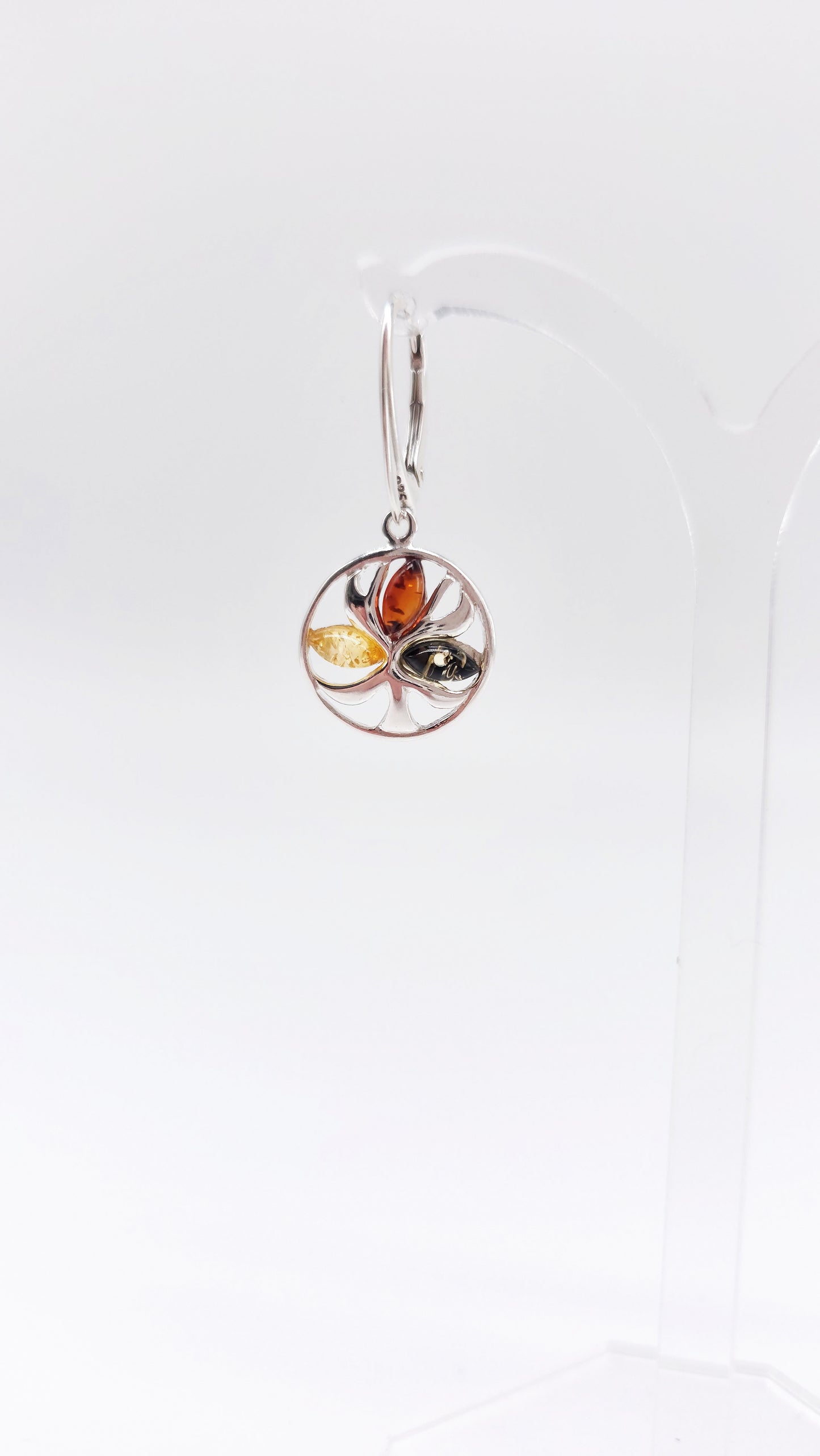 Amber earrings with colorful stones